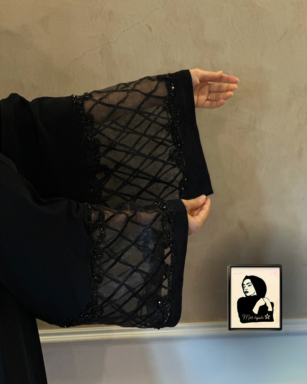 Sana Black Organza Sleeve Abaya- MH011
