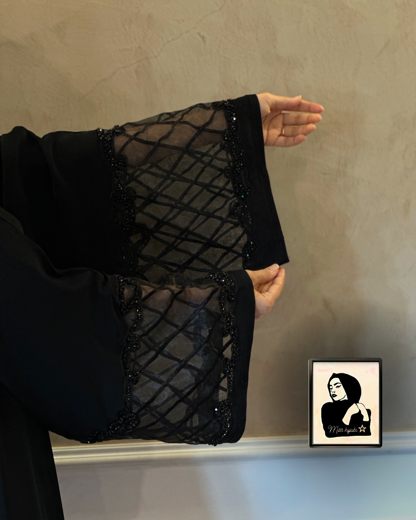 Sana Black Organza Sleeve Abaya- MH011
