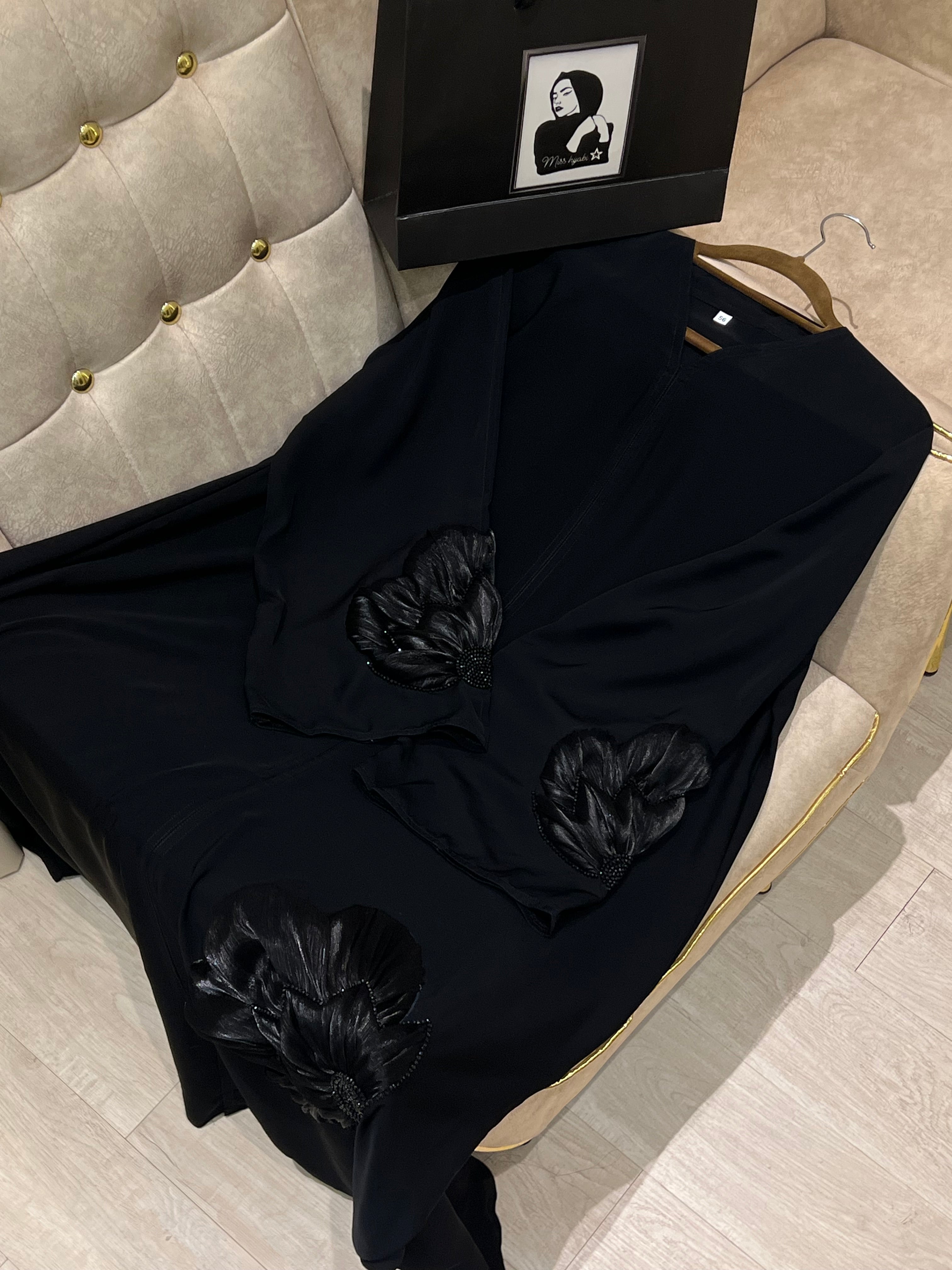 Black Flower abaya- MH044