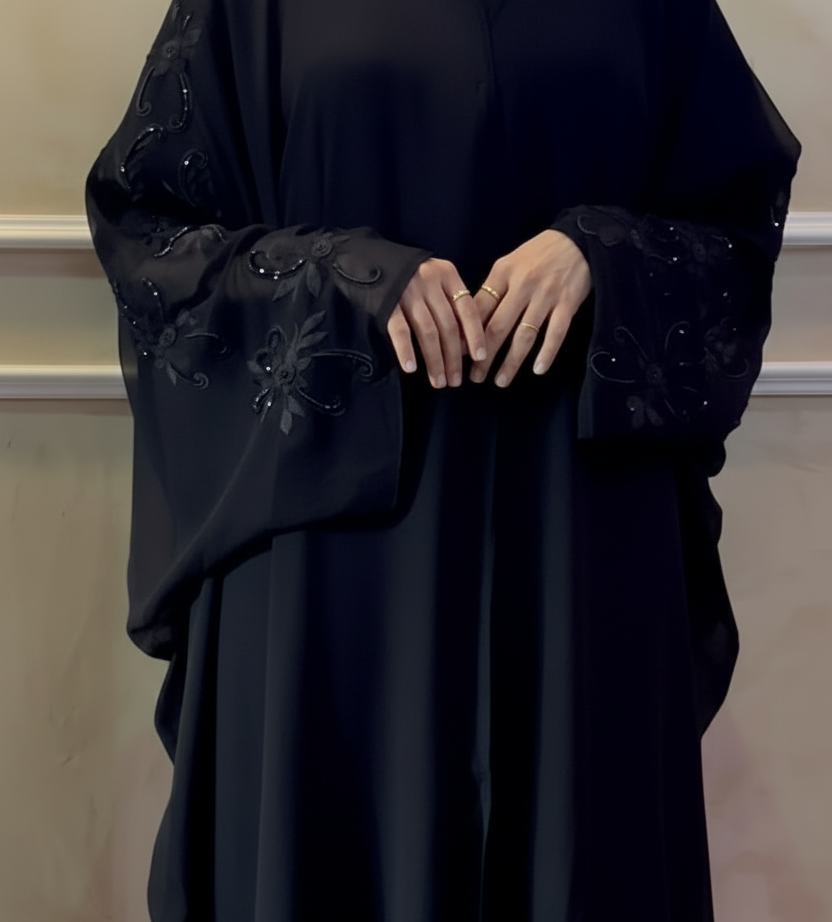 Sana Black Georgette Mini Farasha Abaya -MH032