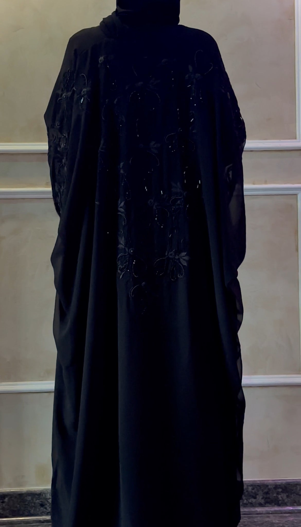 Sana Black Georgette Mini Farasha Abaya -MH032