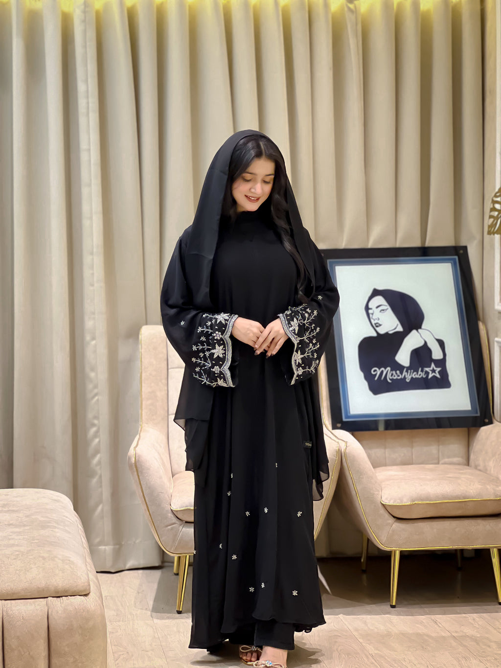 NAFZ Black Georgette abaya- MH005