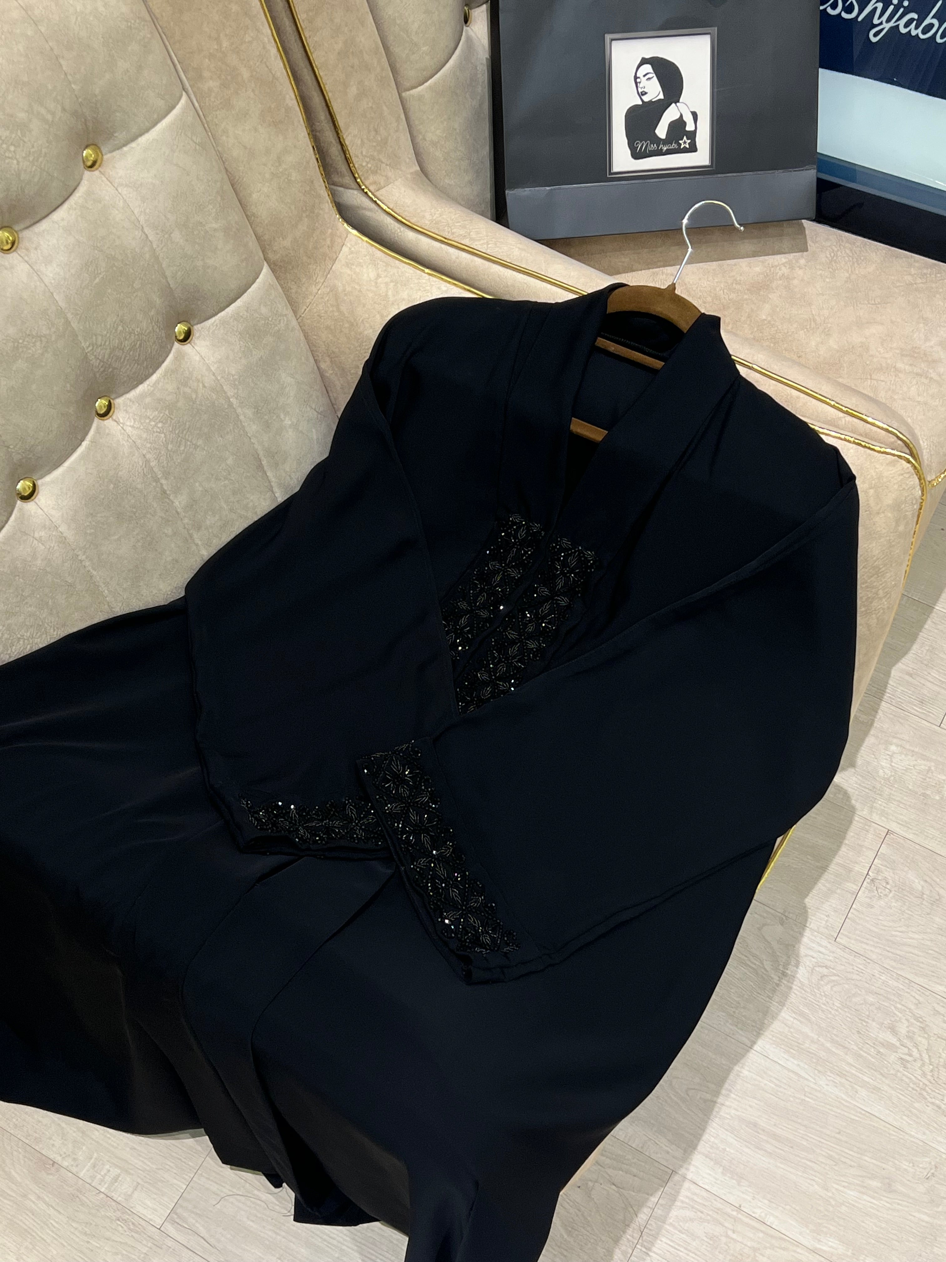 Black embellished designer Abaya- MH099