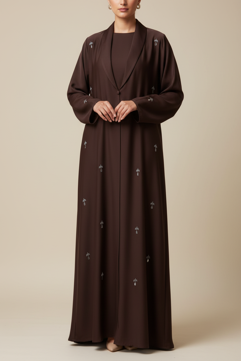 Collar abaya in Cherry and Brown- MH081