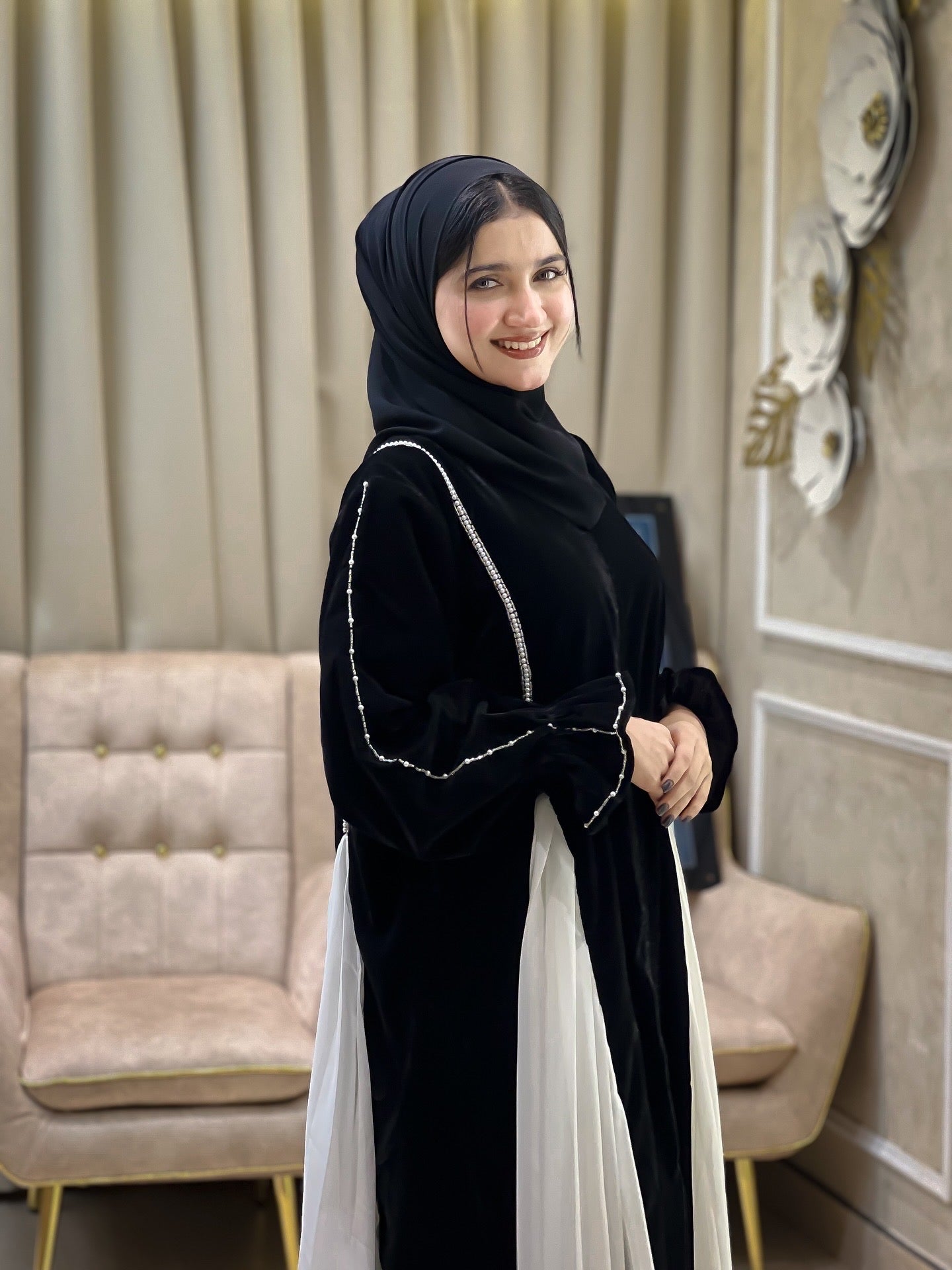 NAFZ Black and White Nocturne Abaya- MH004