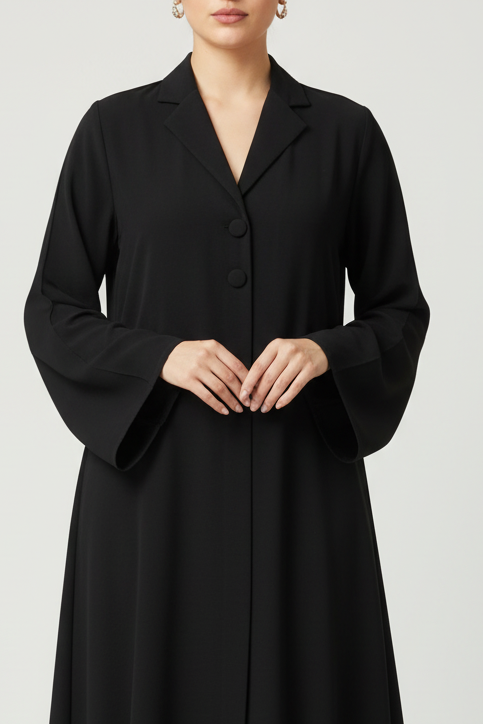 Black Simple Collar Abaya MH082