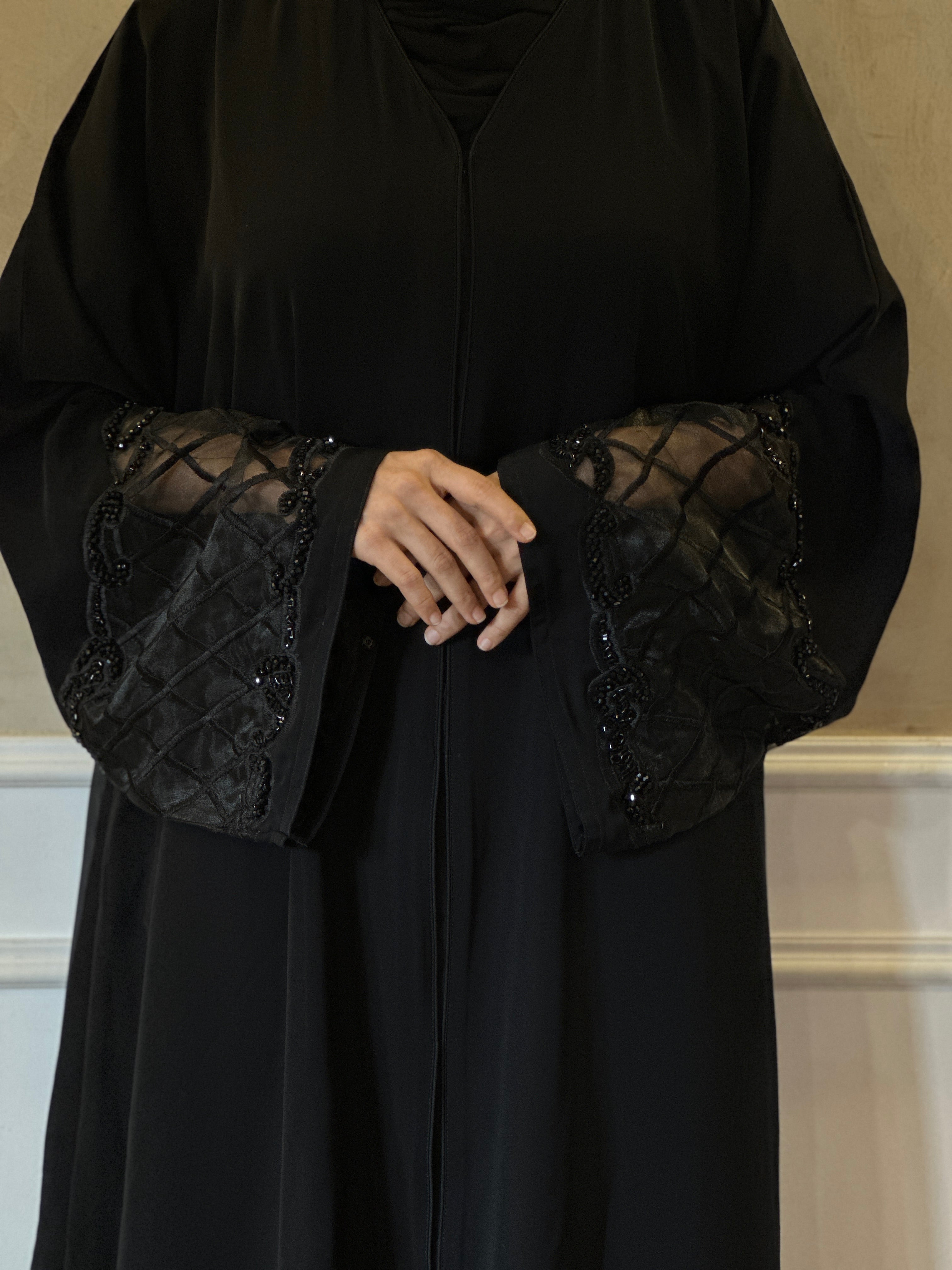 Sana Black Organza Sleeve Abaya- MH011