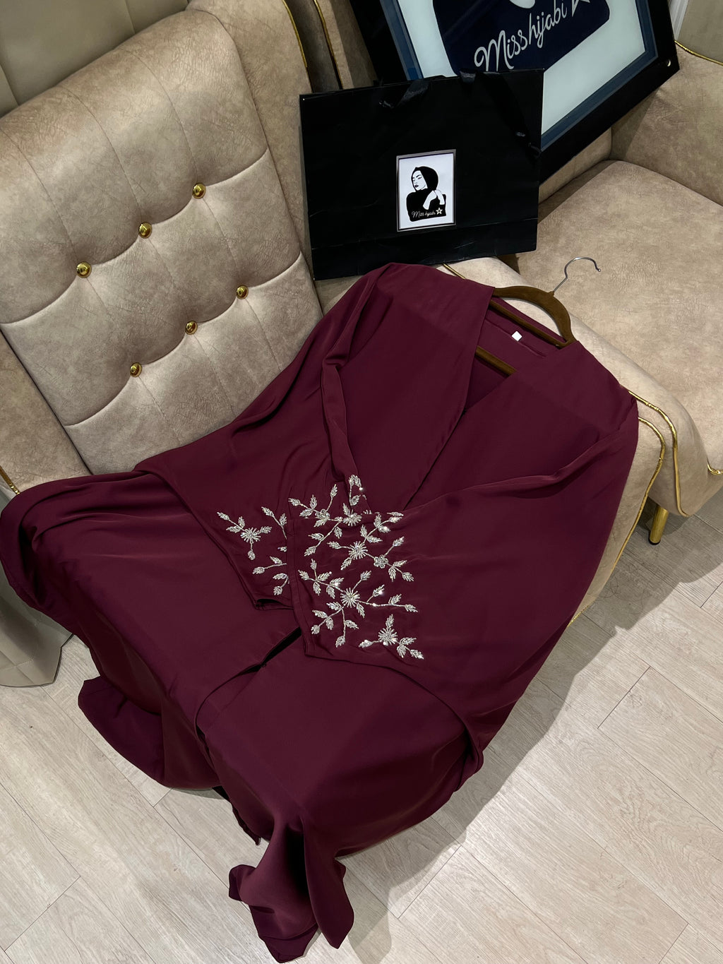 Cherry Silver Gilded Abaya- MH045