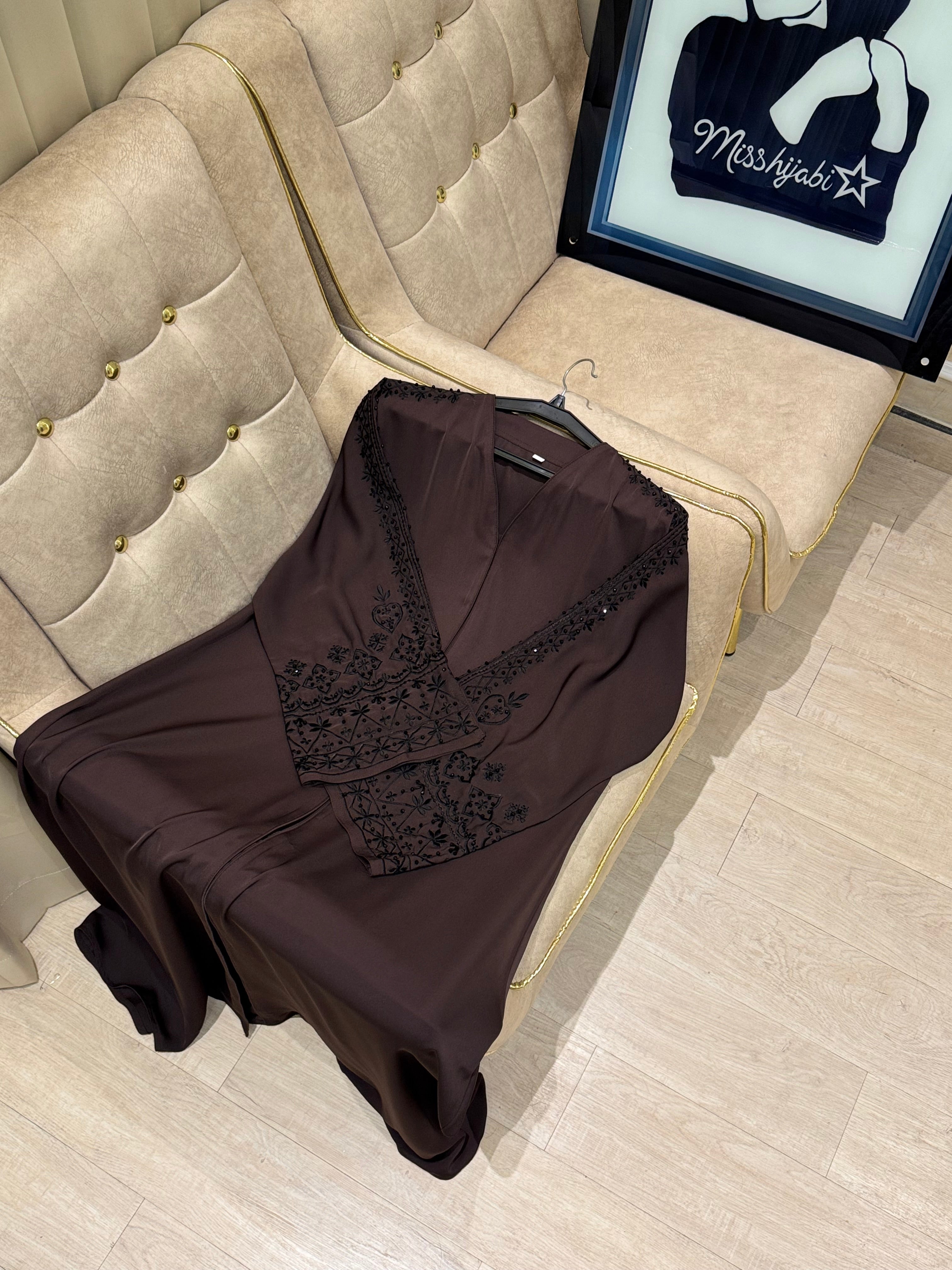 Brown Black Sleeve Work Abaya- MH043
