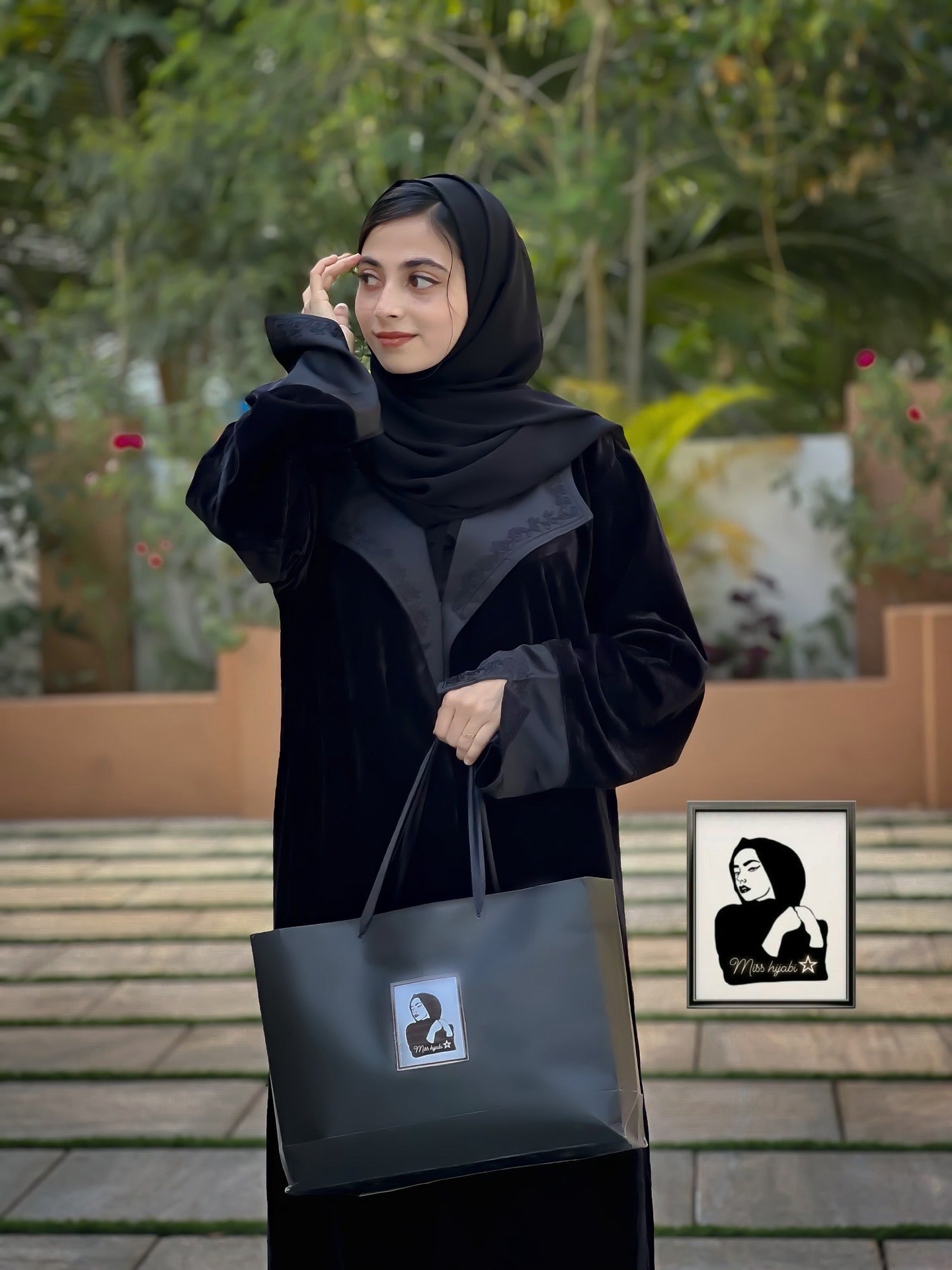 BLACK VELVET EMBROIDERY ABAYA - MH017