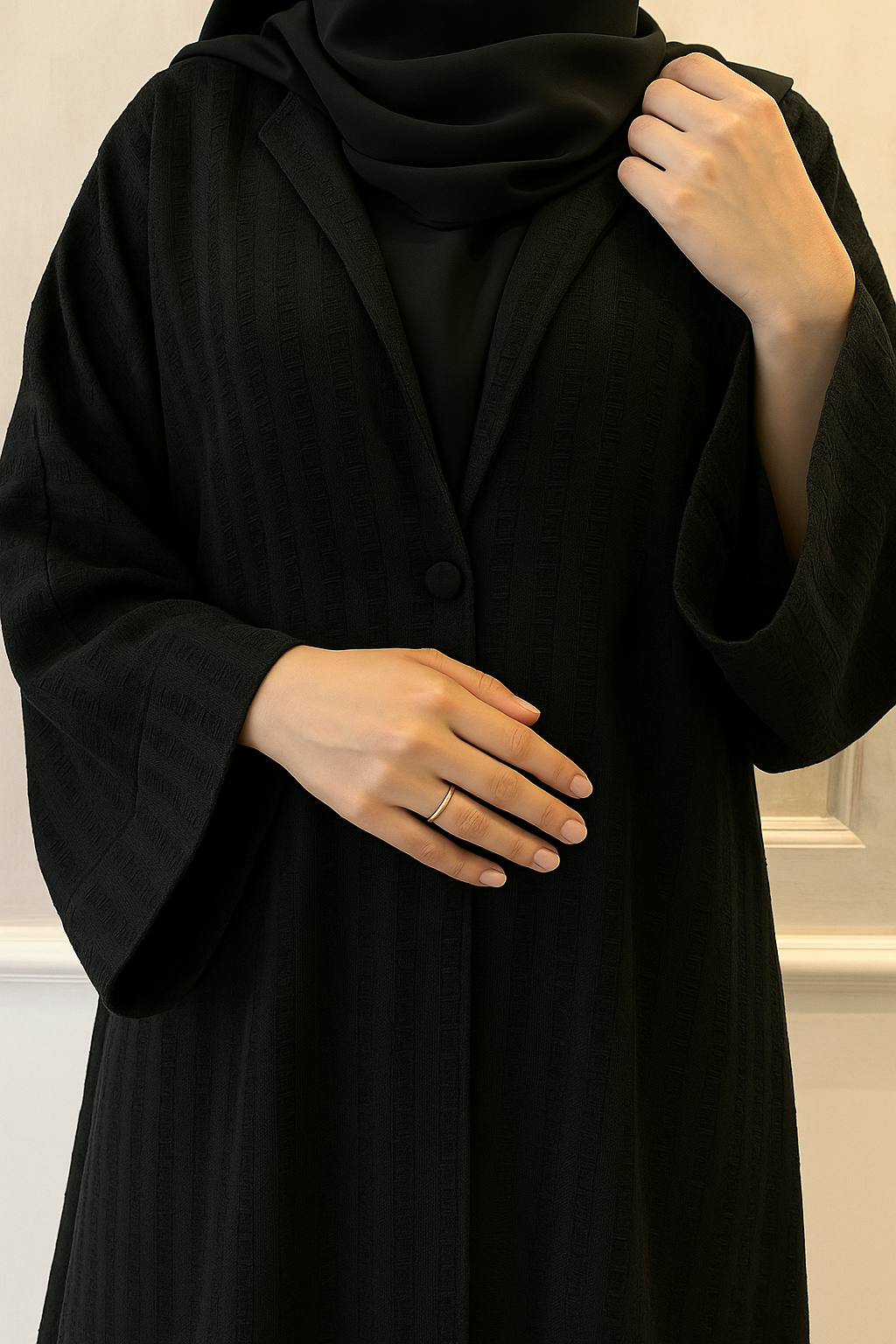 Sana Black Self Designed Abaya -MH033
