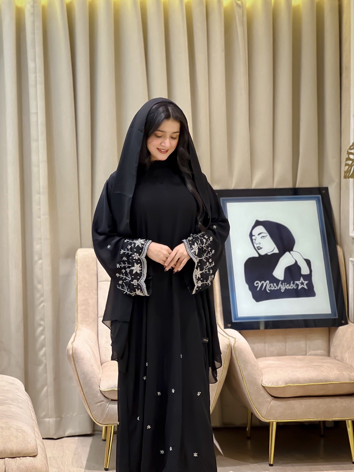 NAFZ Black Georgette abaya- MH005