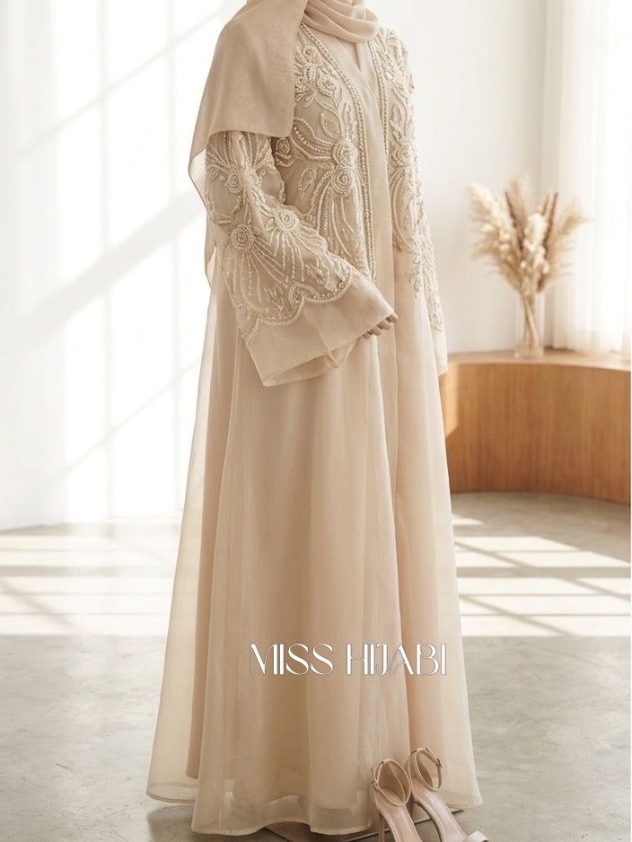 Designer bridal beige organza Abaya -MH232