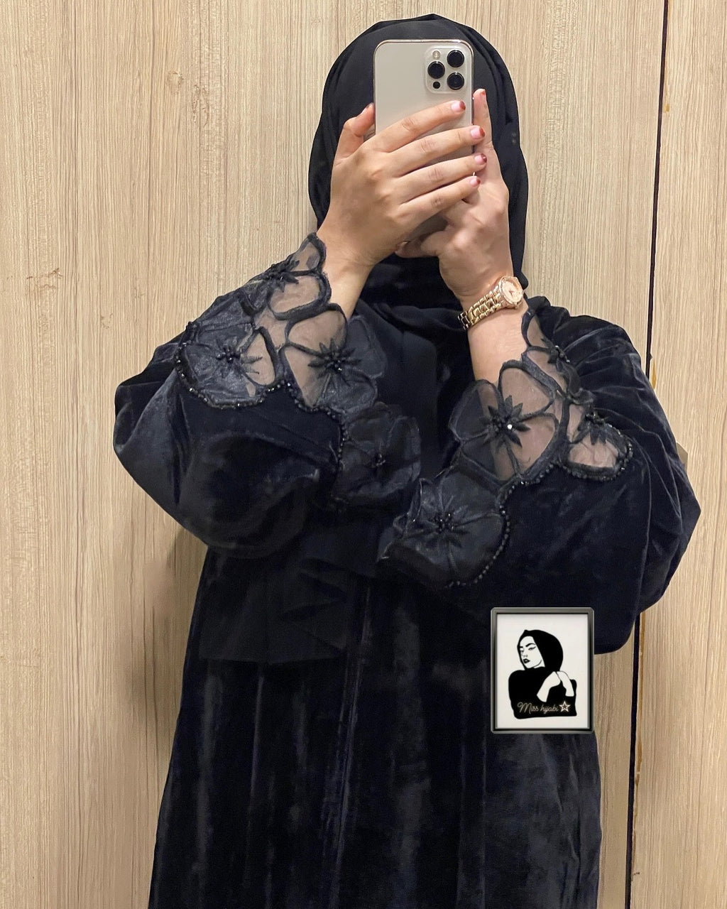 Flower velvet Abaya - MH024