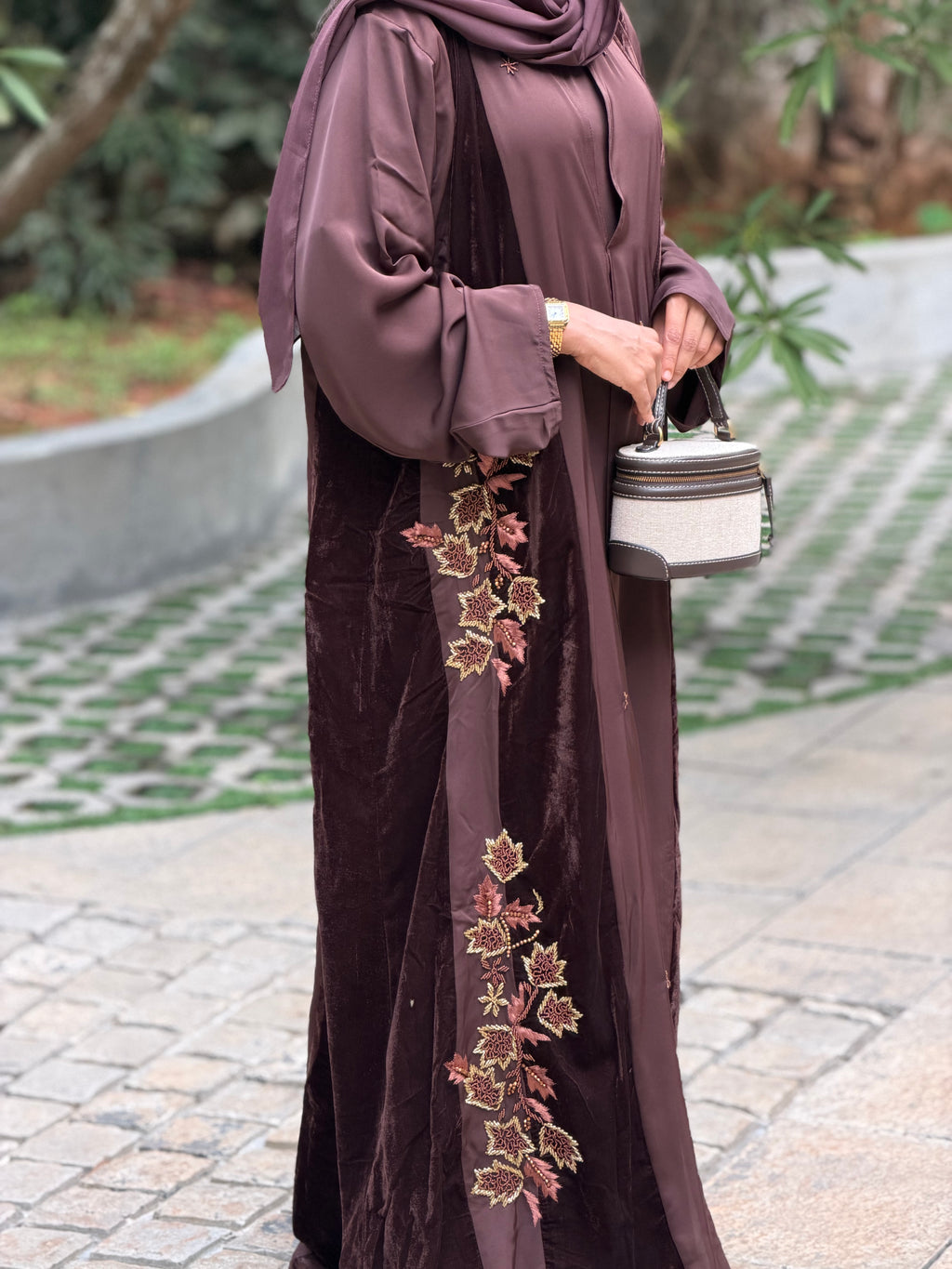 Brown velvet Abaya- MH240