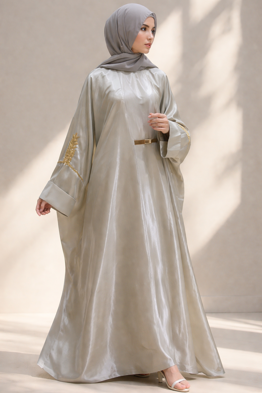 Organza Grey Designer Bridal/Party Abaya -MH2278