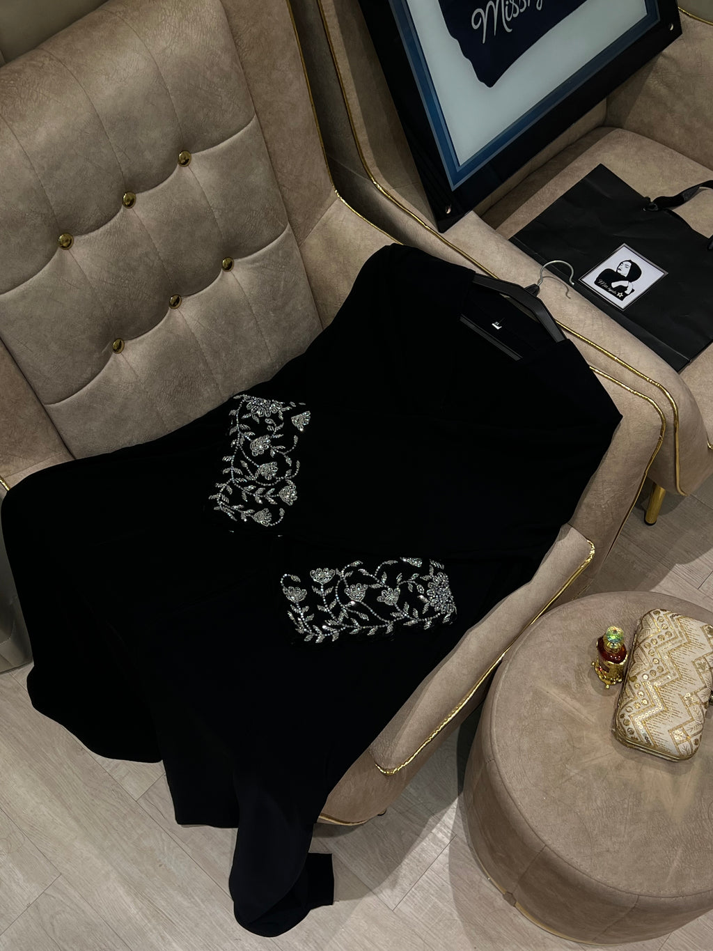 Black Abaya with Work on Sleeves -Simple & Classy -MH054