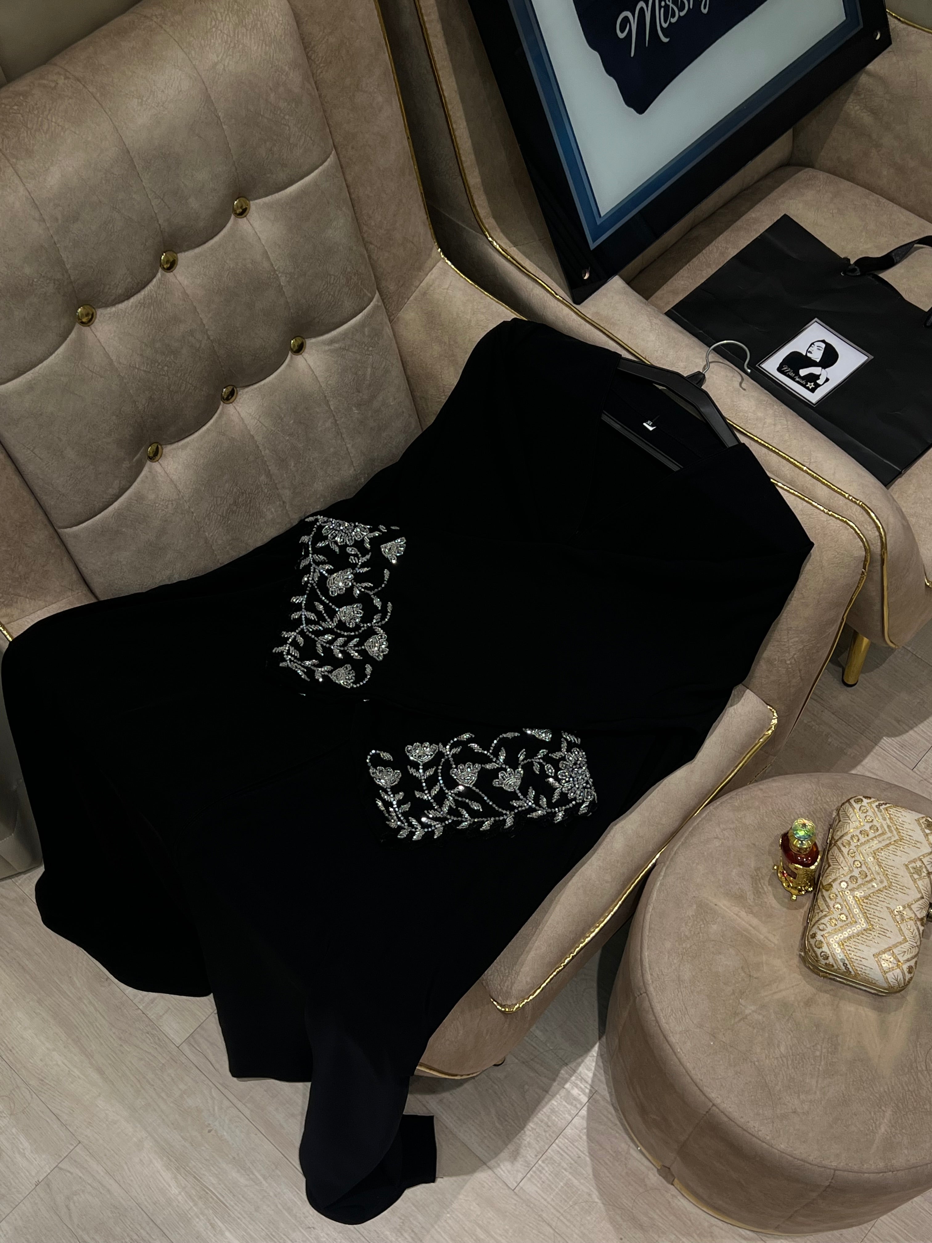 Black Abaya with Work on Sleeves -Simple & Classy -MH054