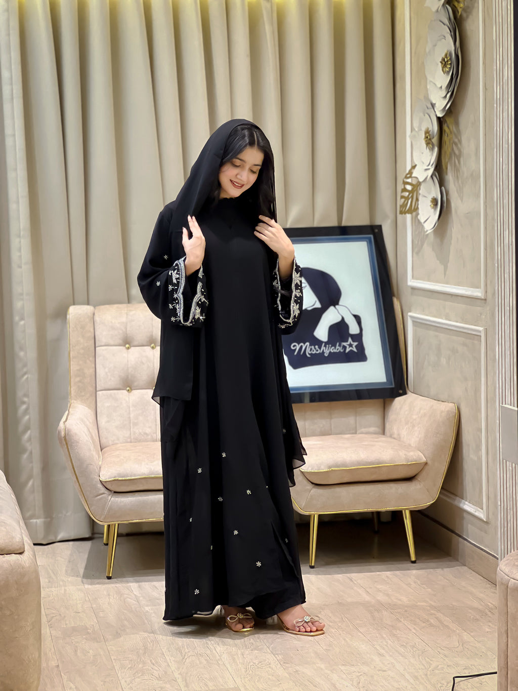 NAFZ Black Georgette abaya- MH005