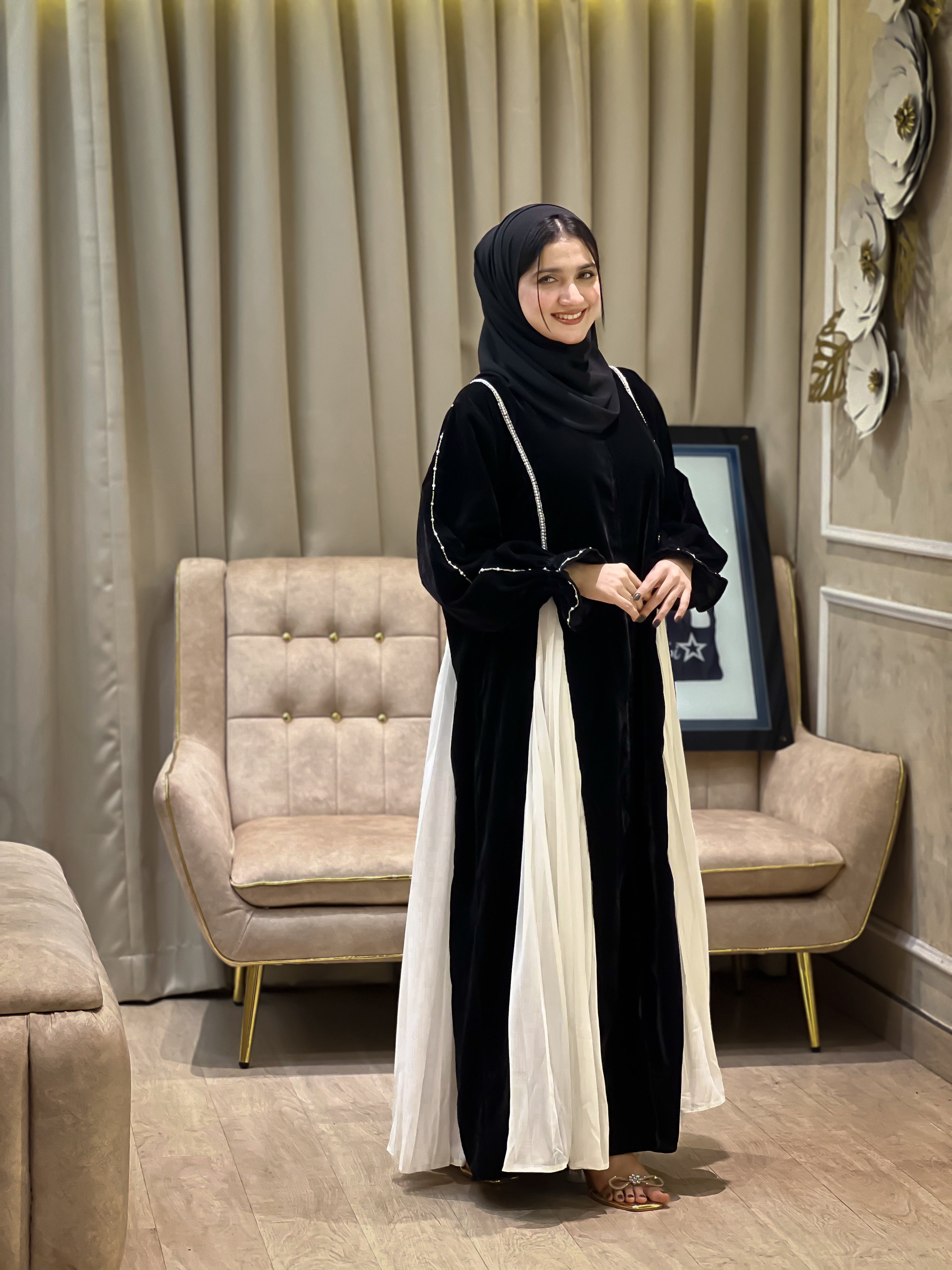 NAFZ Black and White Nocturne Abaya- MH004