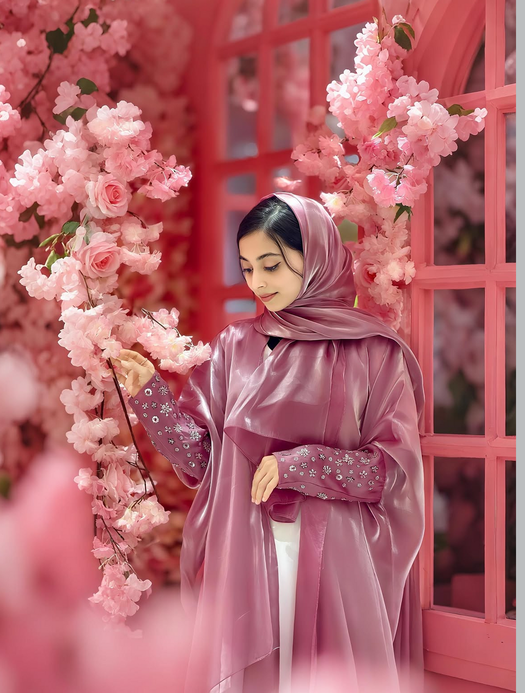 Sana Pink Organza Abaya- MH028