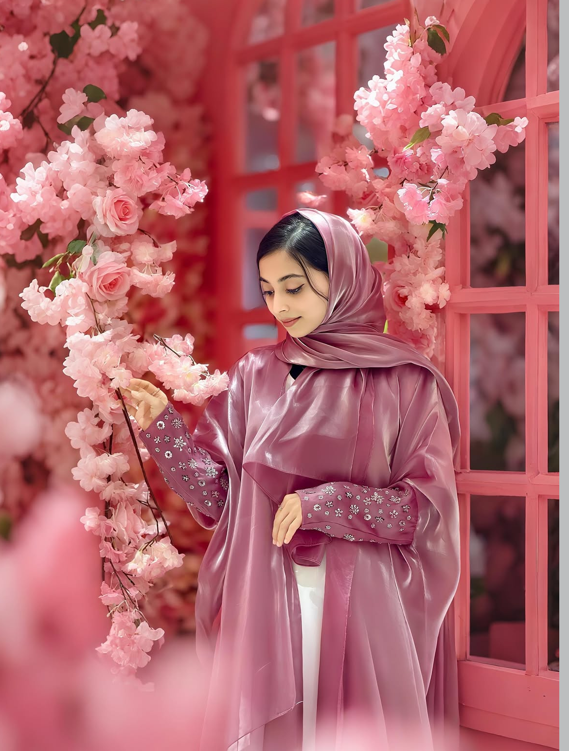 Sana Pink Organza Abaya- MH028