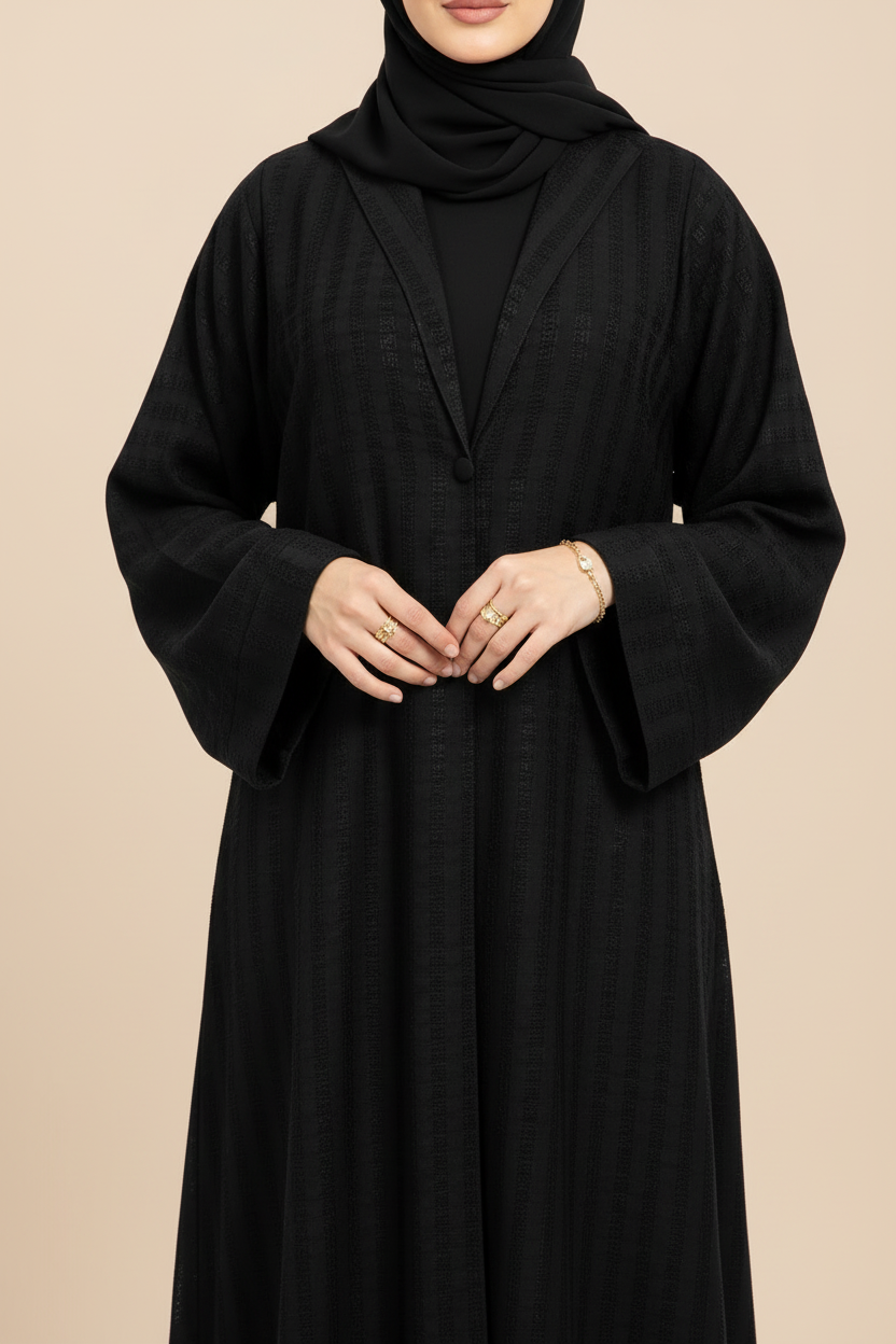 Sana Black Self Designed Abaya -MH033