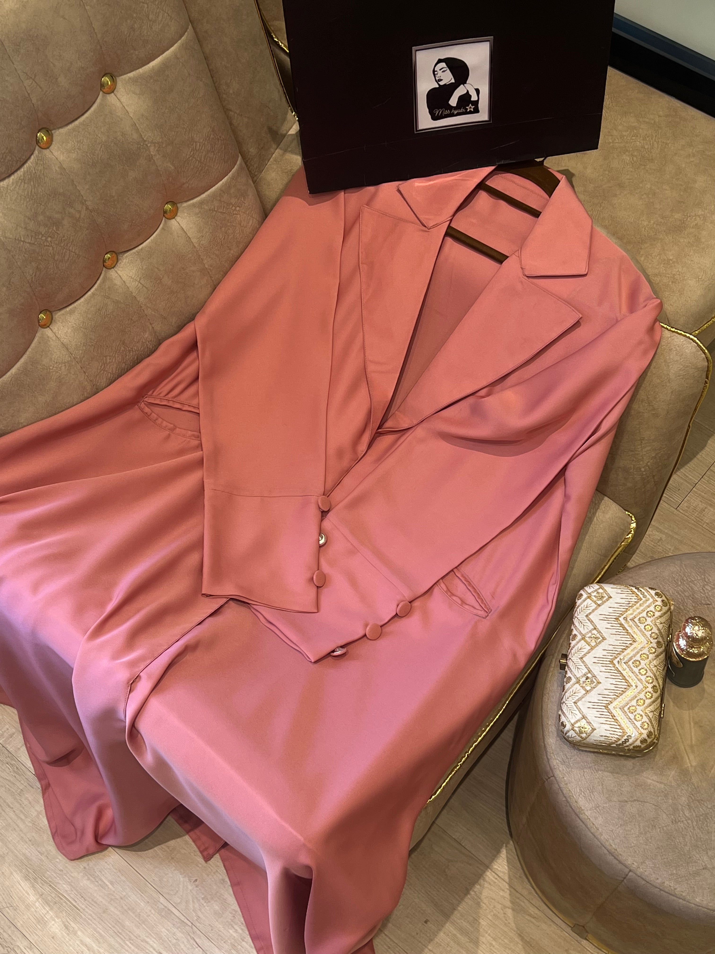 Pink Simple Collar with pocket Abaya- MH063