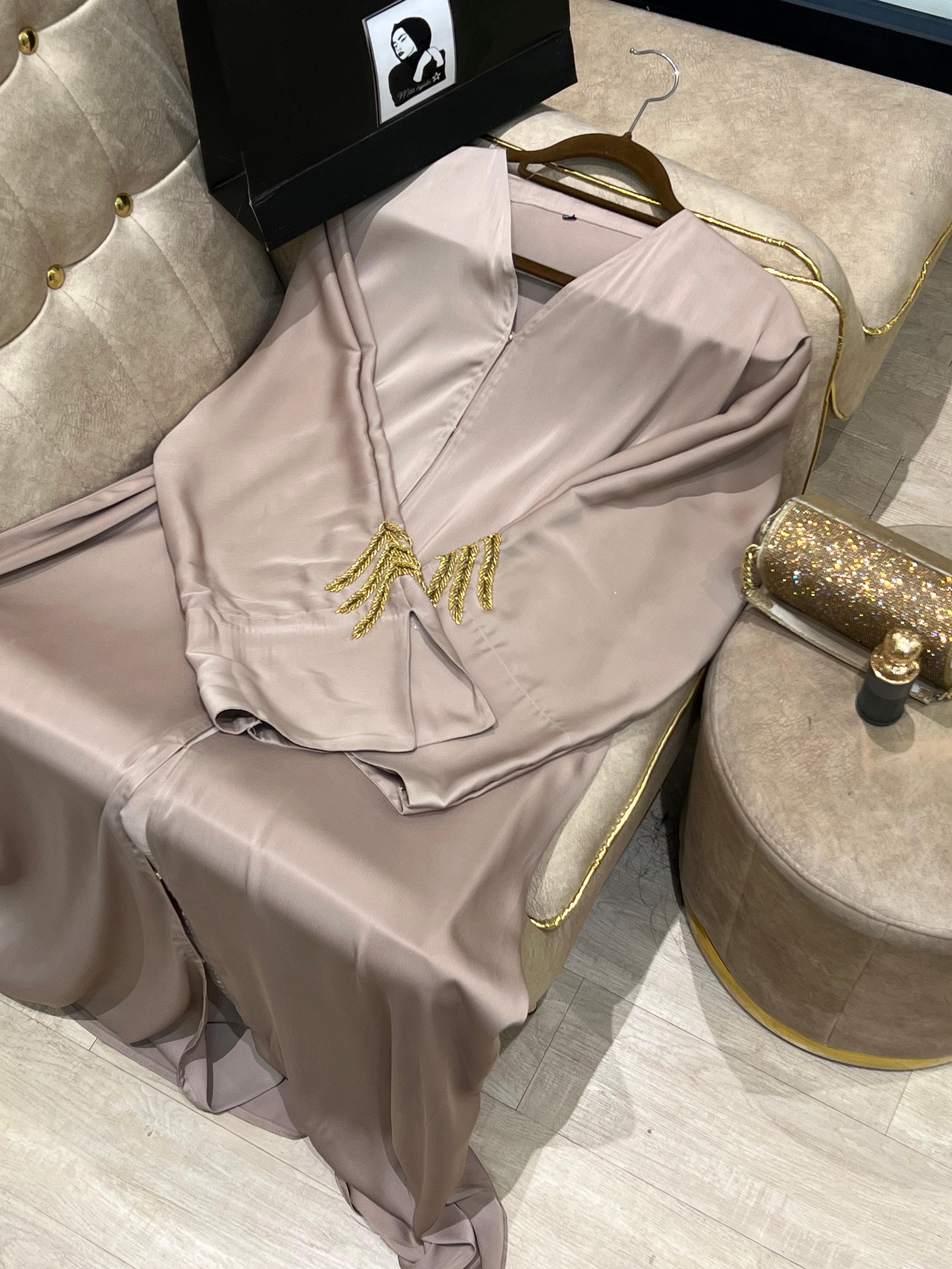 Beige Gilded Grace Abaya- MH036