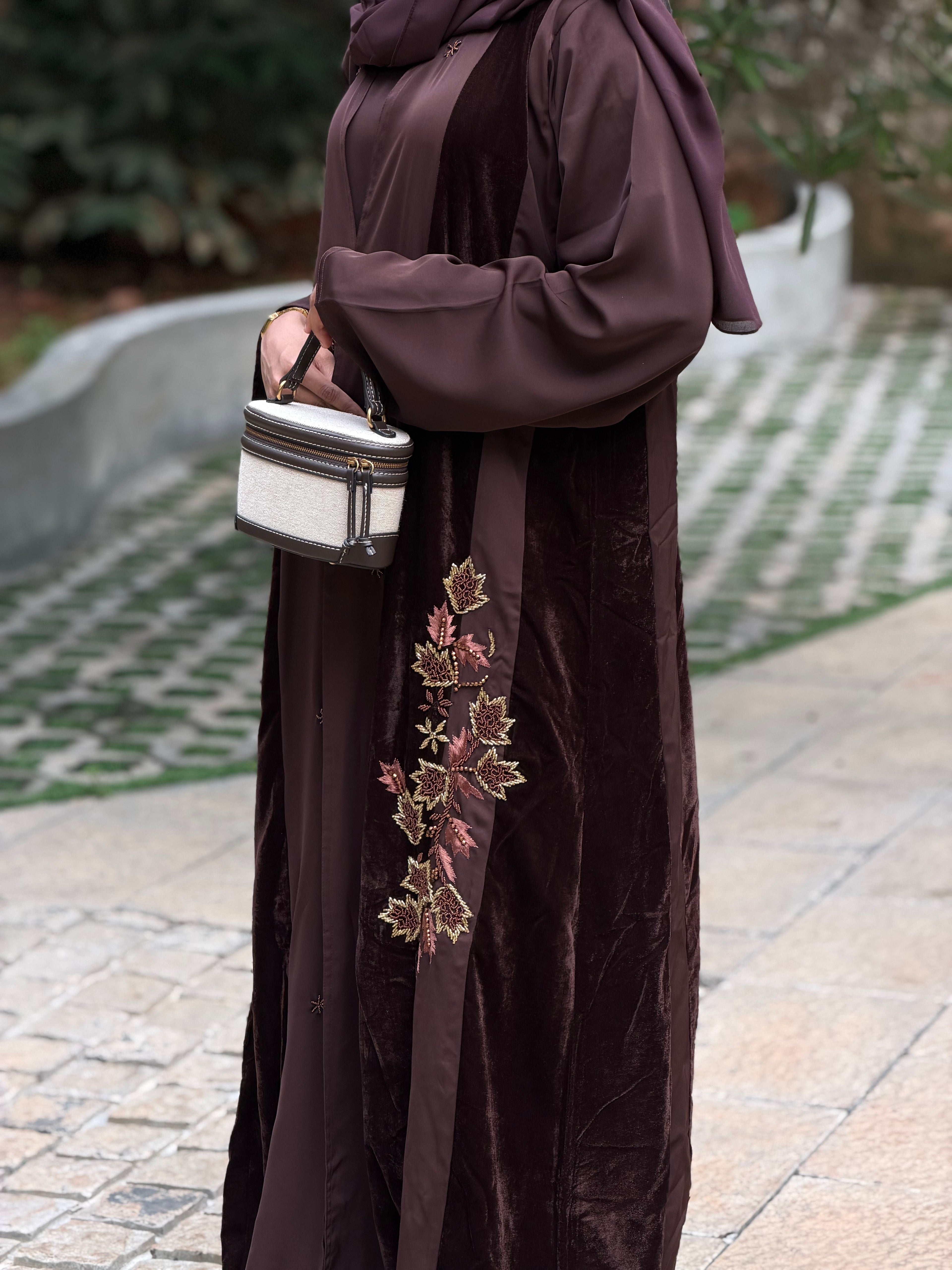 Brown velvet Abaya- MH240