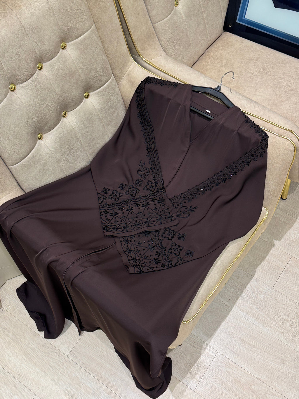 Brown Black Sleeve Work Abaya- MH043