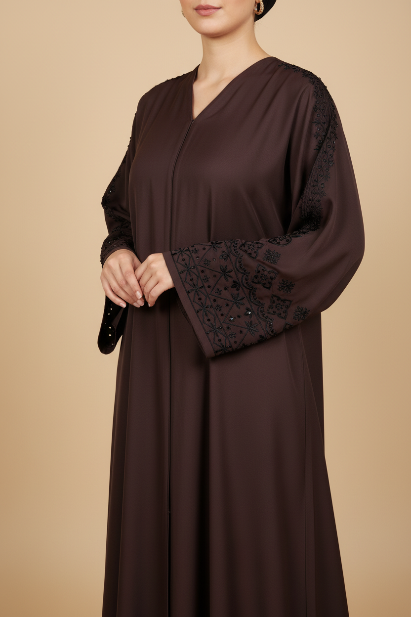 Brown Black Sleeve Work Abaya- MH043