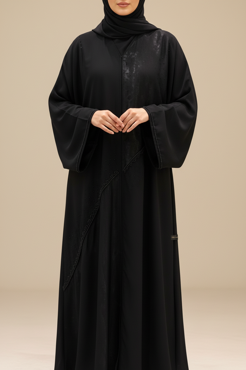 Black Floral Abaya -MH068