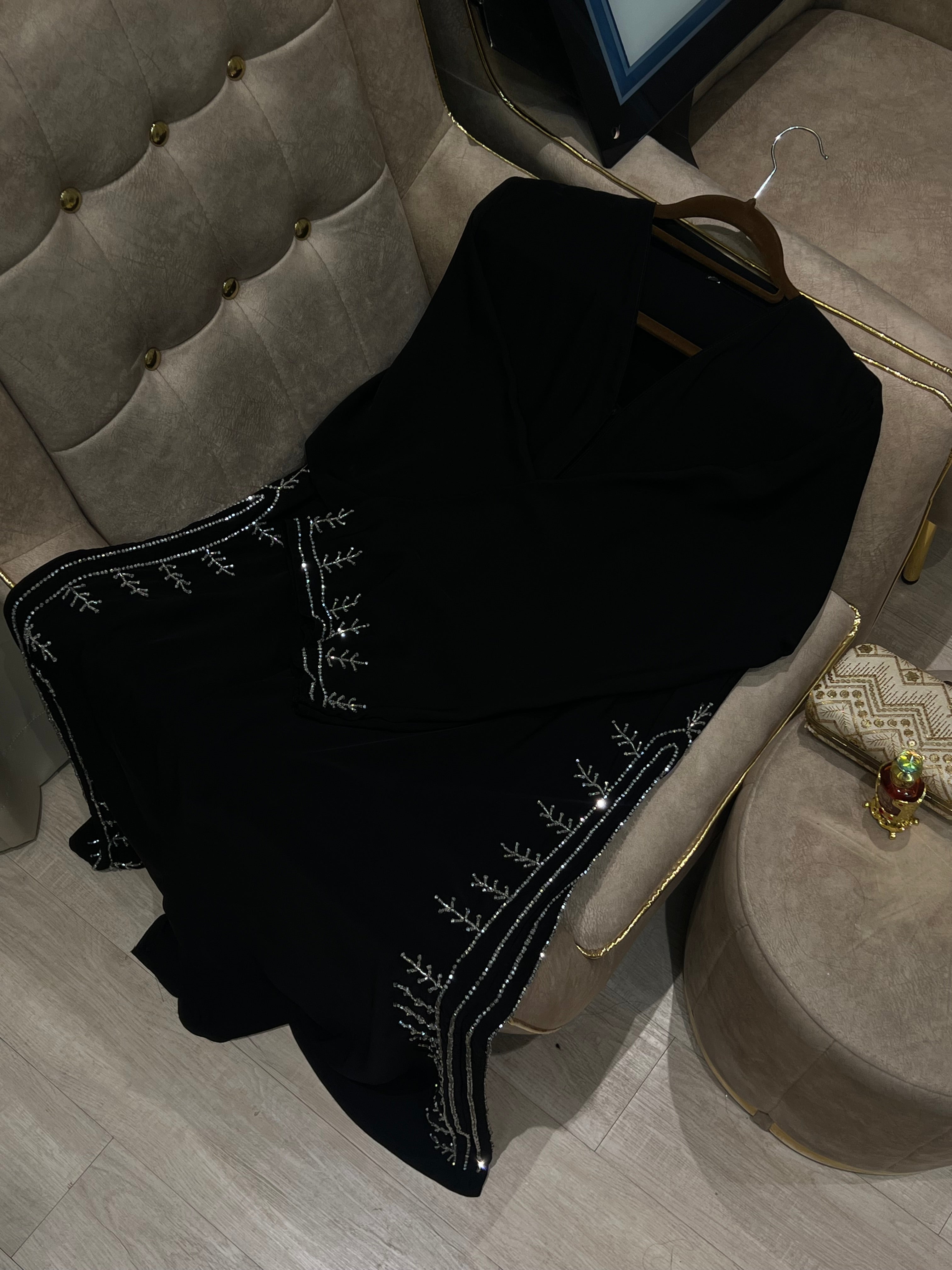 Black Luxury Side Work Abaya-MH085