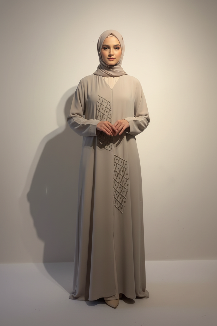 Beige Couture Handwork Abaya- MH091