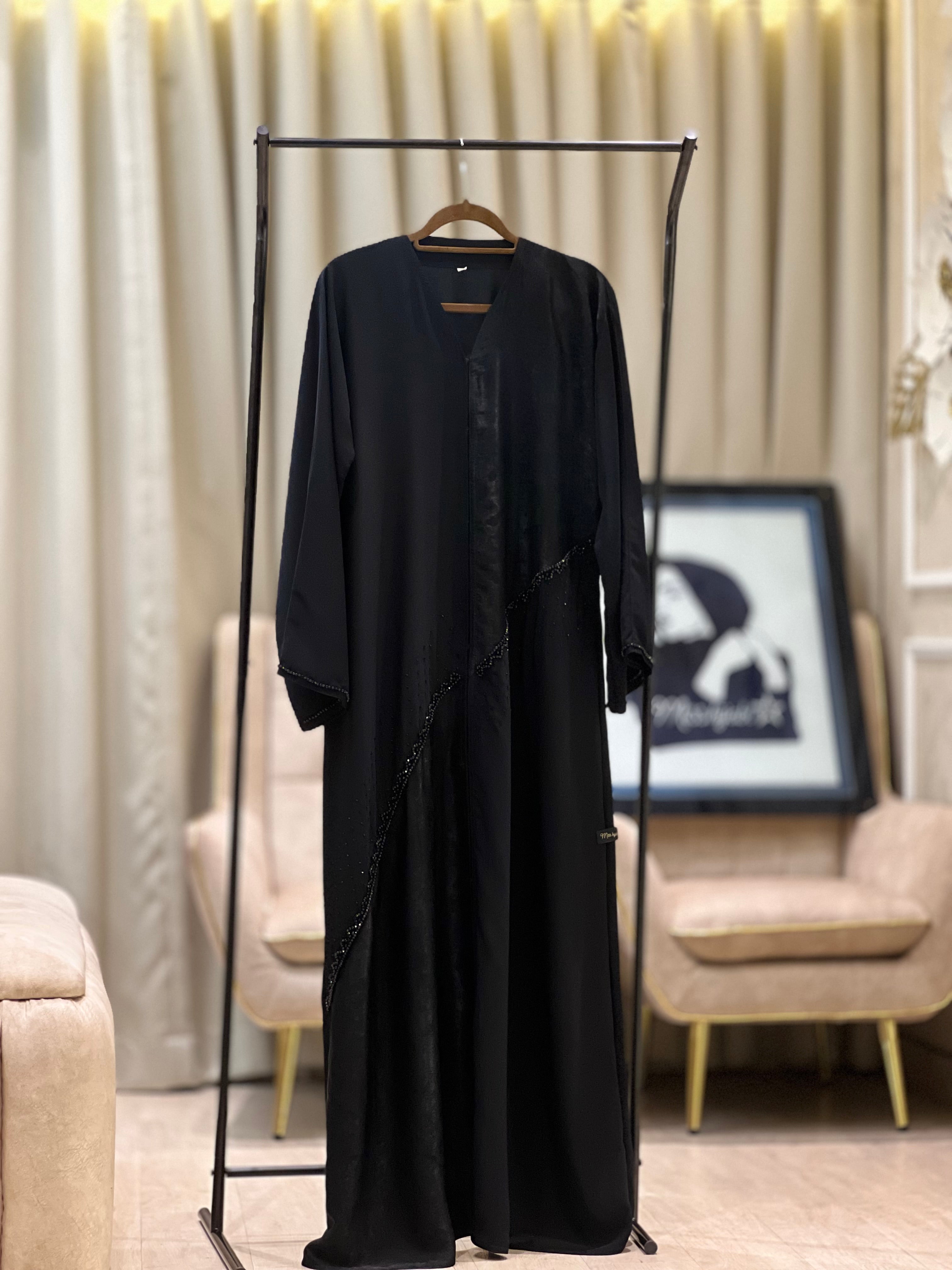 Black Floral Abaya -MH068