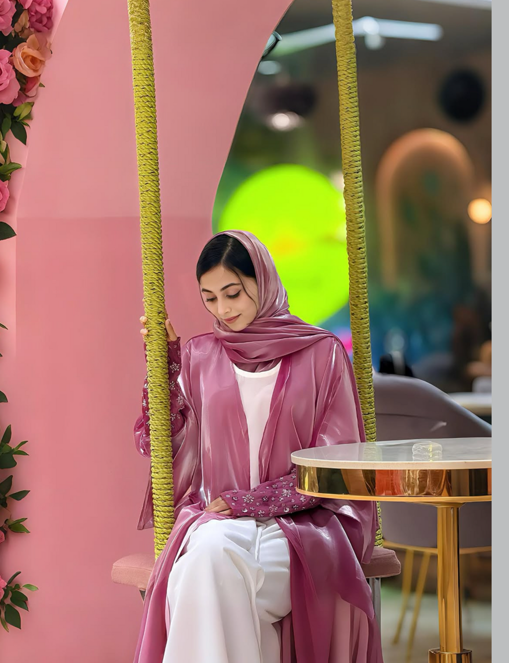 Sana Pink Organza Abaya- MH028