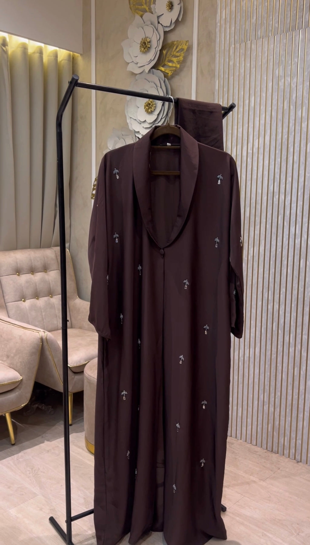 Collar abaya in Cherry and Brown- MH081