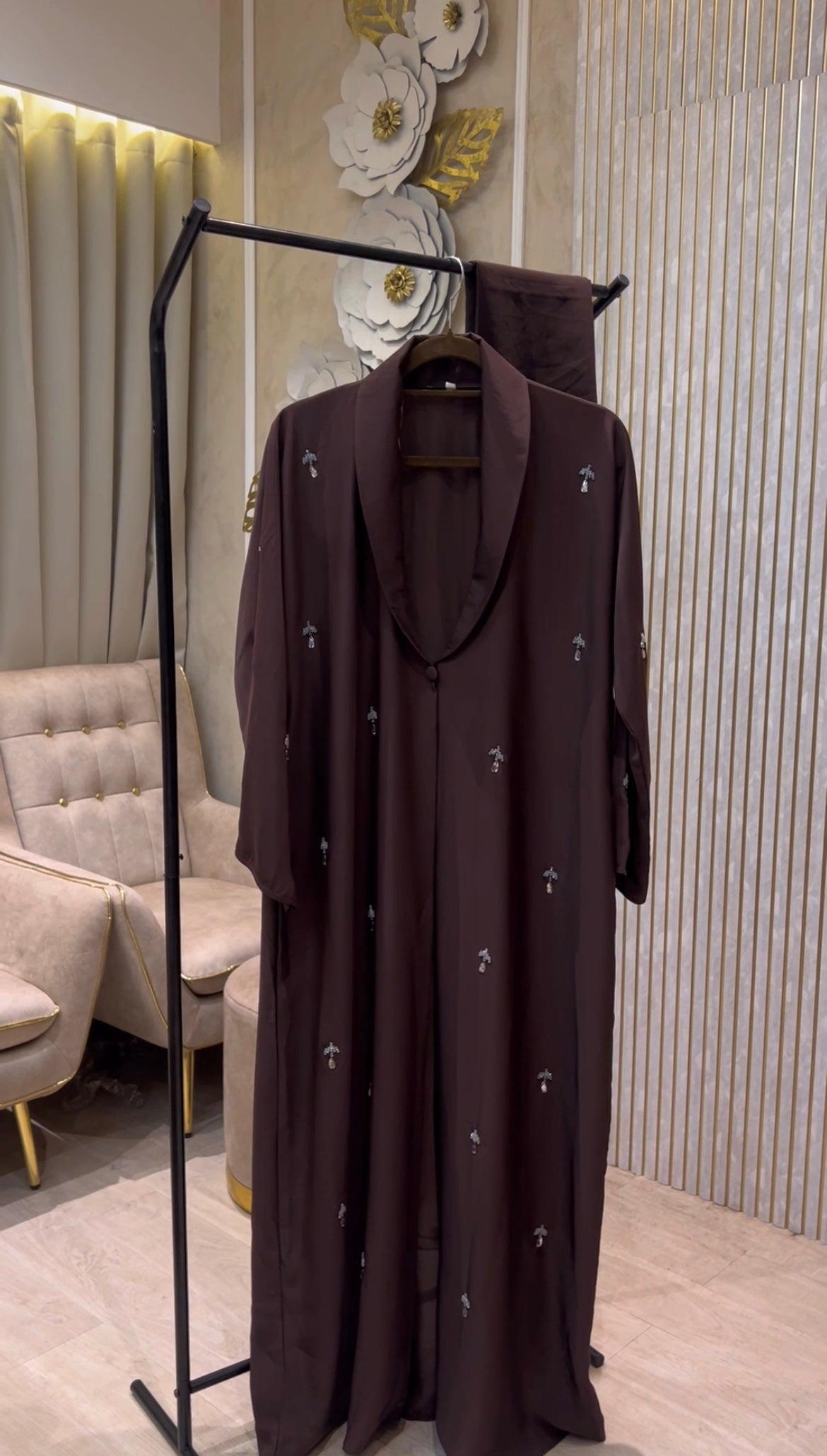 Collar abaya in Cherry and Brown- MH081