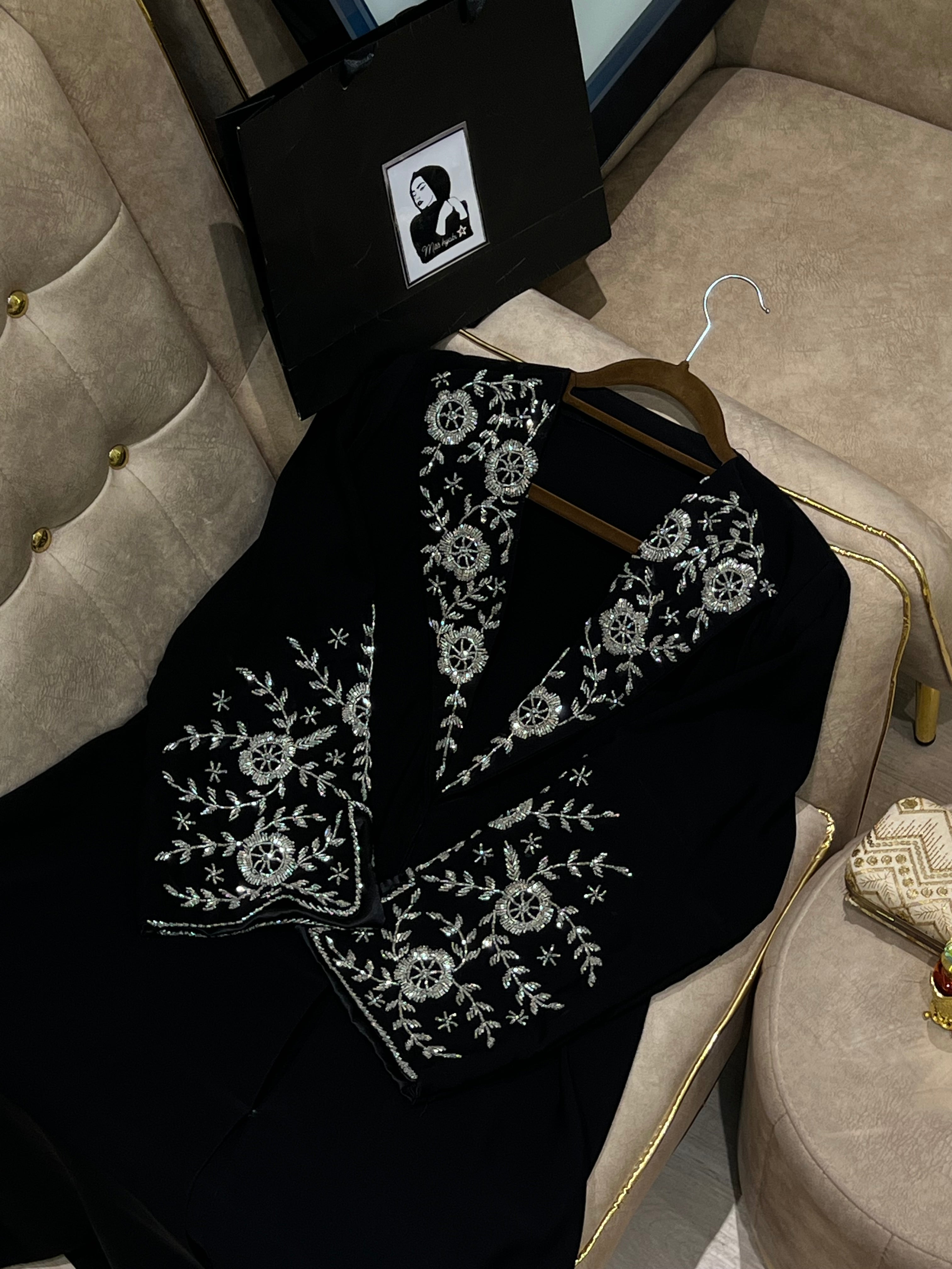 Black Luxury Collar Work Abaya- MH050