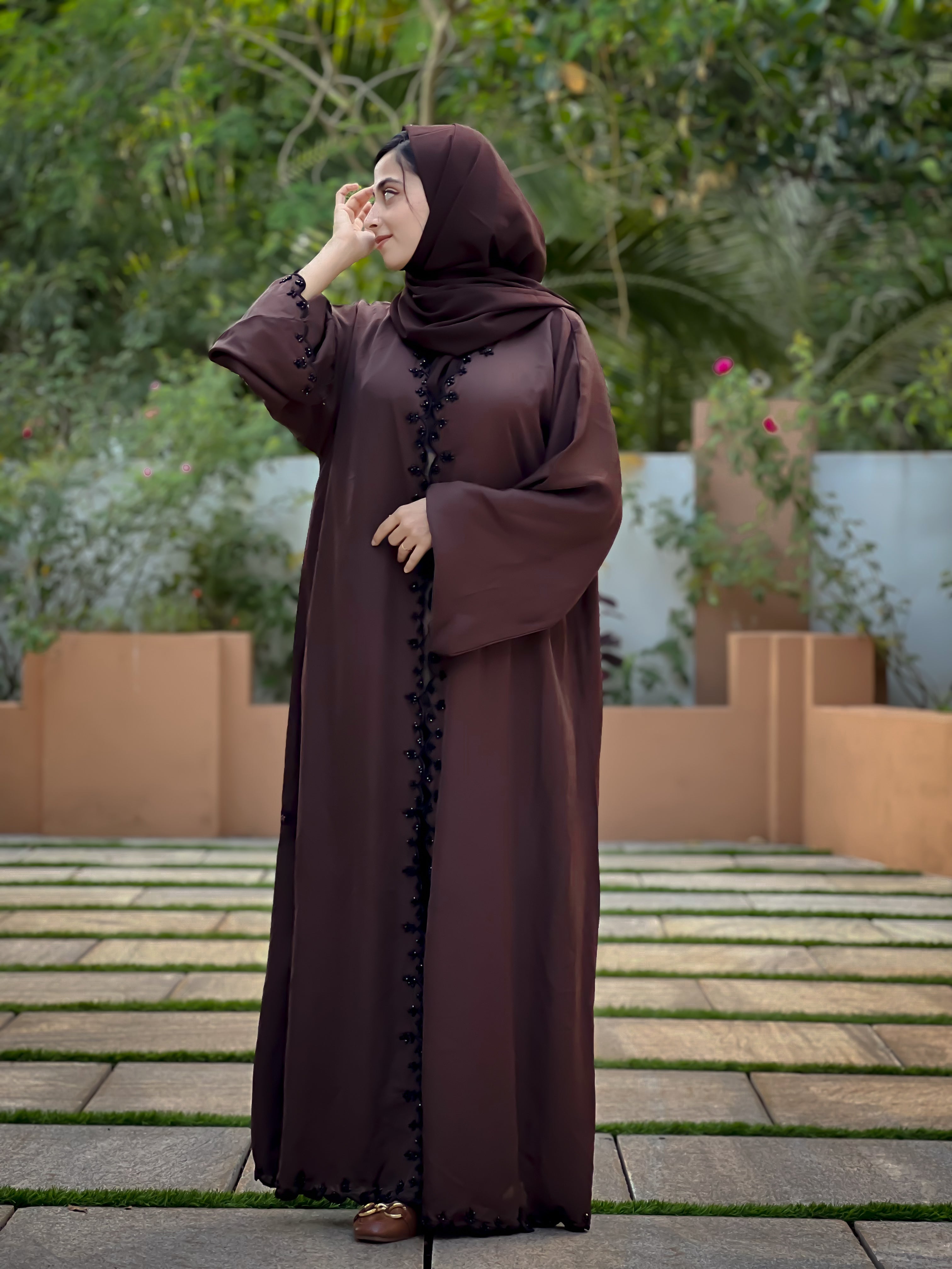 Sana Brown and Cherry Abaya -MH118