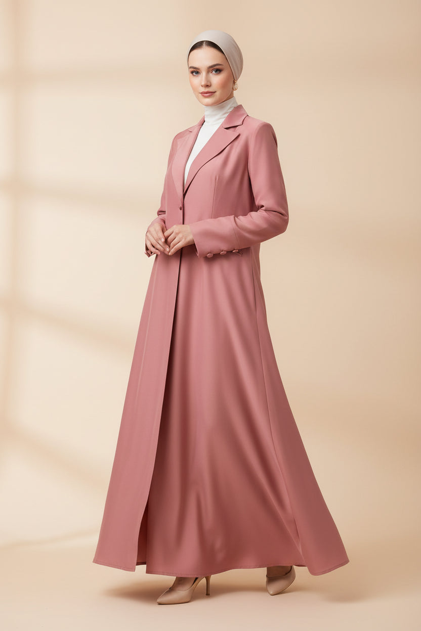 Pink Simple Collar with pocket Abaya- MH063