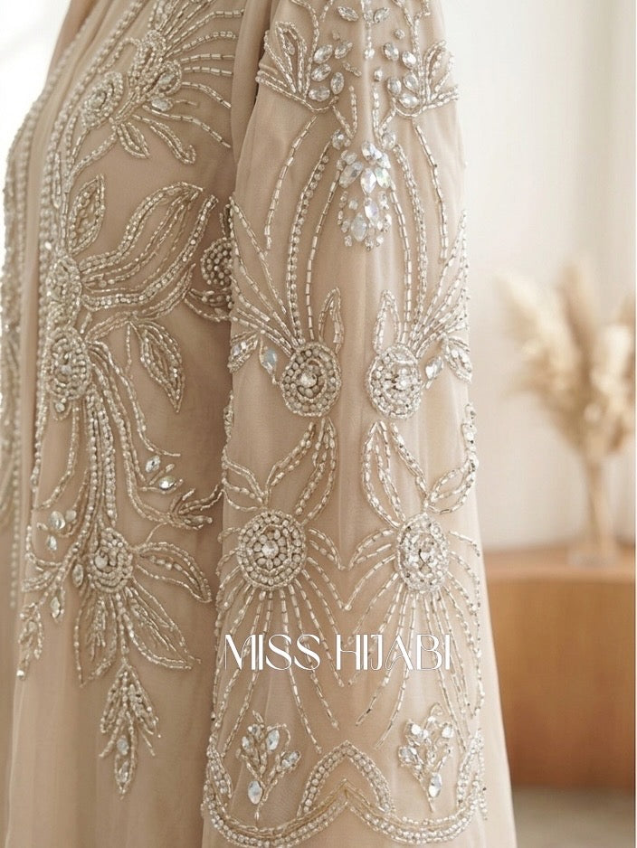 Designer bridal beige organza Abaya -MH232