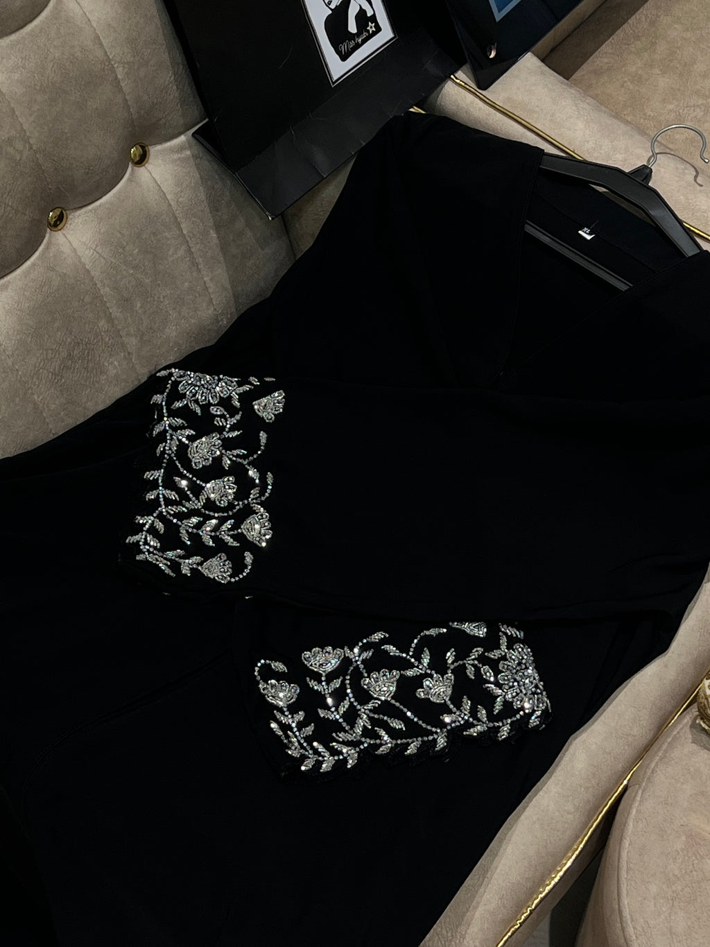 Black Abaya with Work on Sleeves -Simple & Classy -MH054