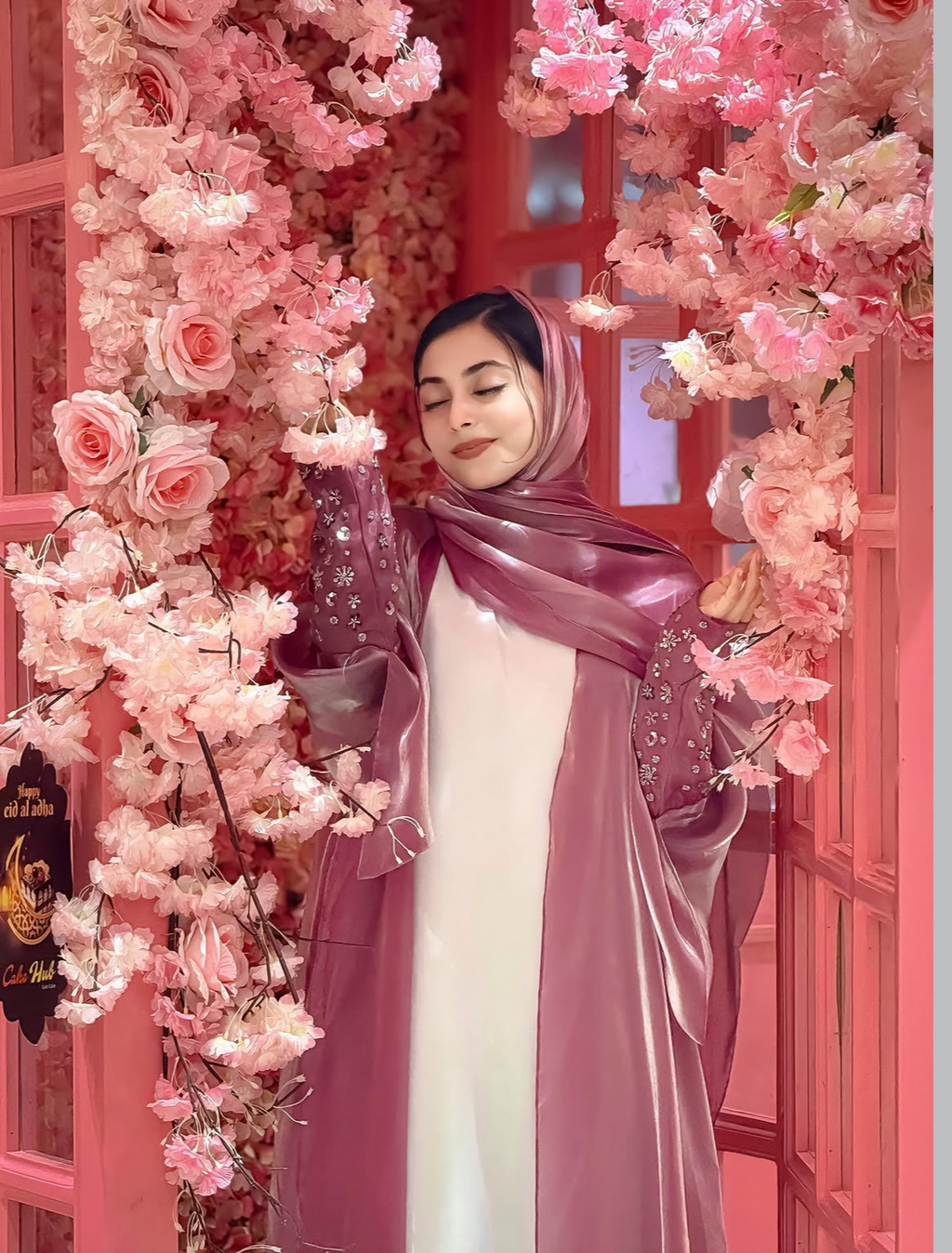 Sana Pink Organza Abaya- MH028