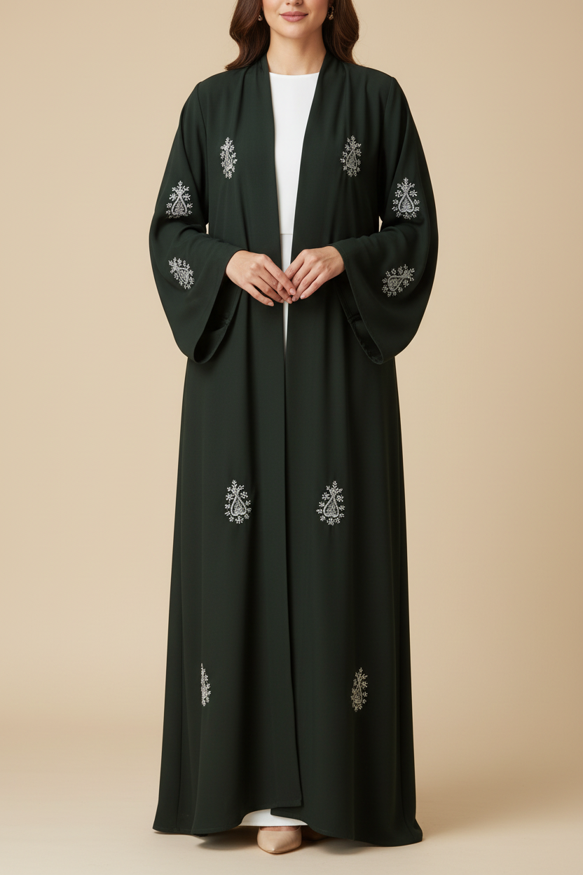 Green Handwork Party abaya -MH077