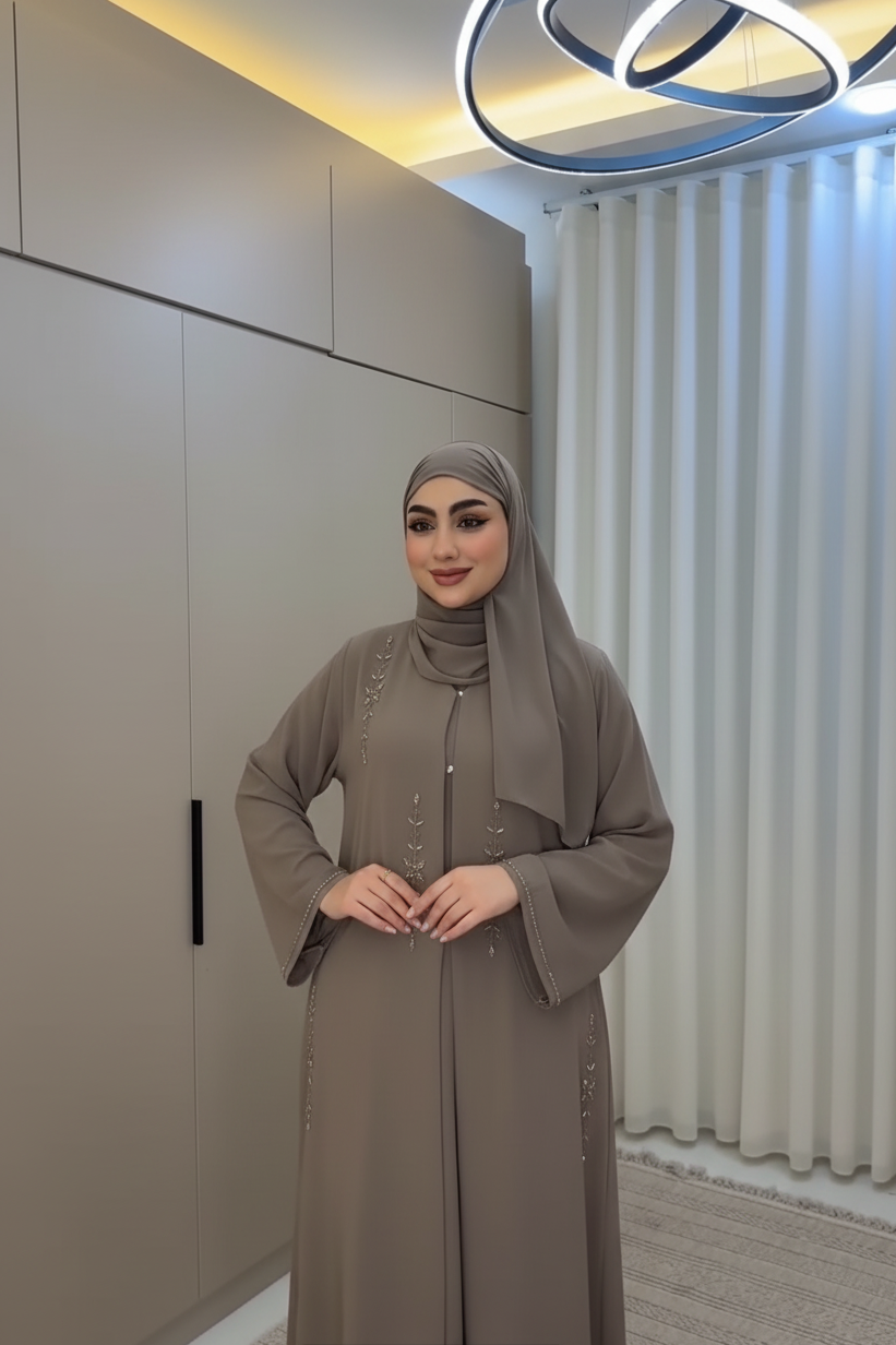 Luxury Taupe Abaya for Women – Elegant Modest Wear- MH059