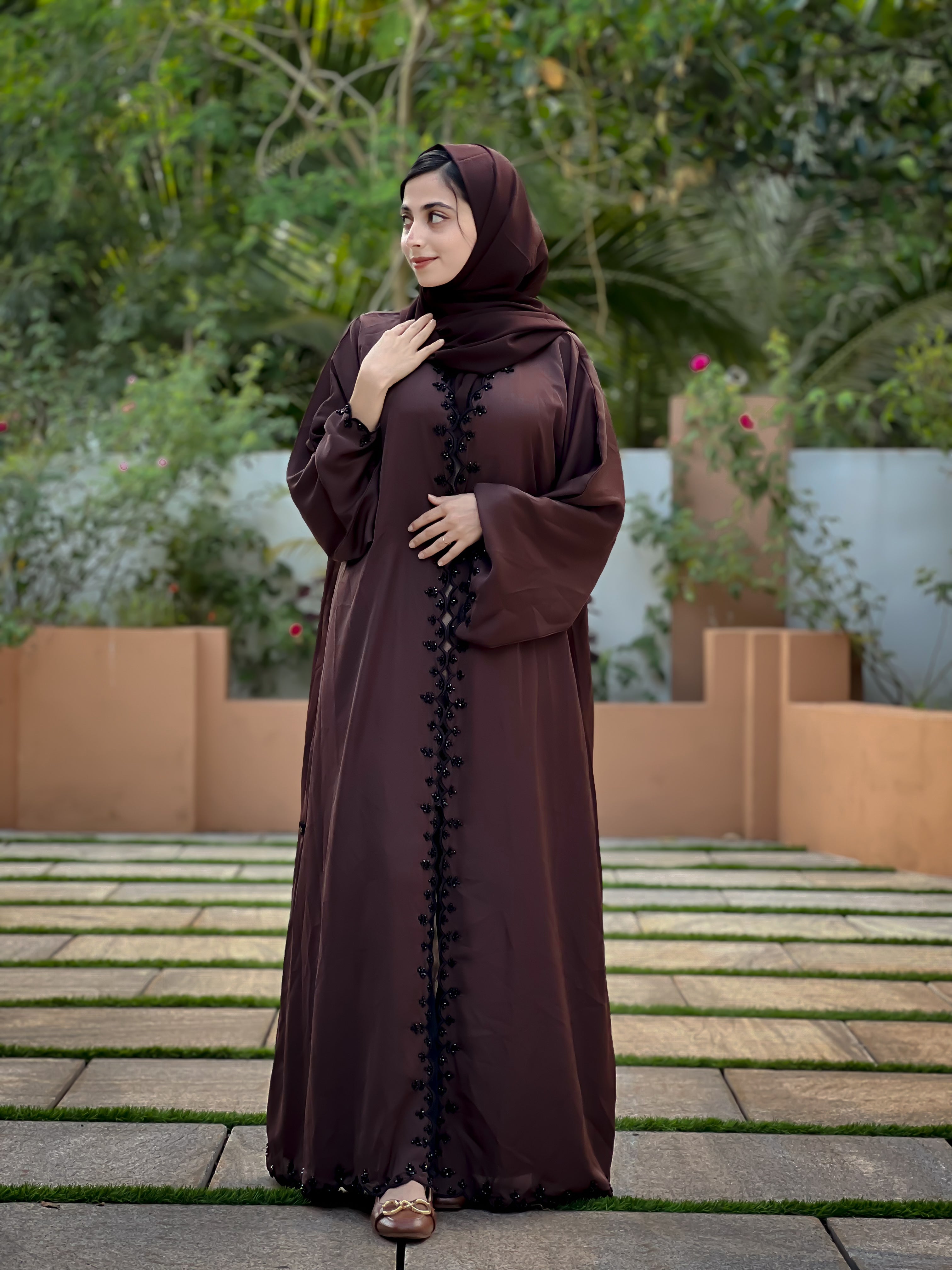 Sana Brown and Cherry Abaya -MH118