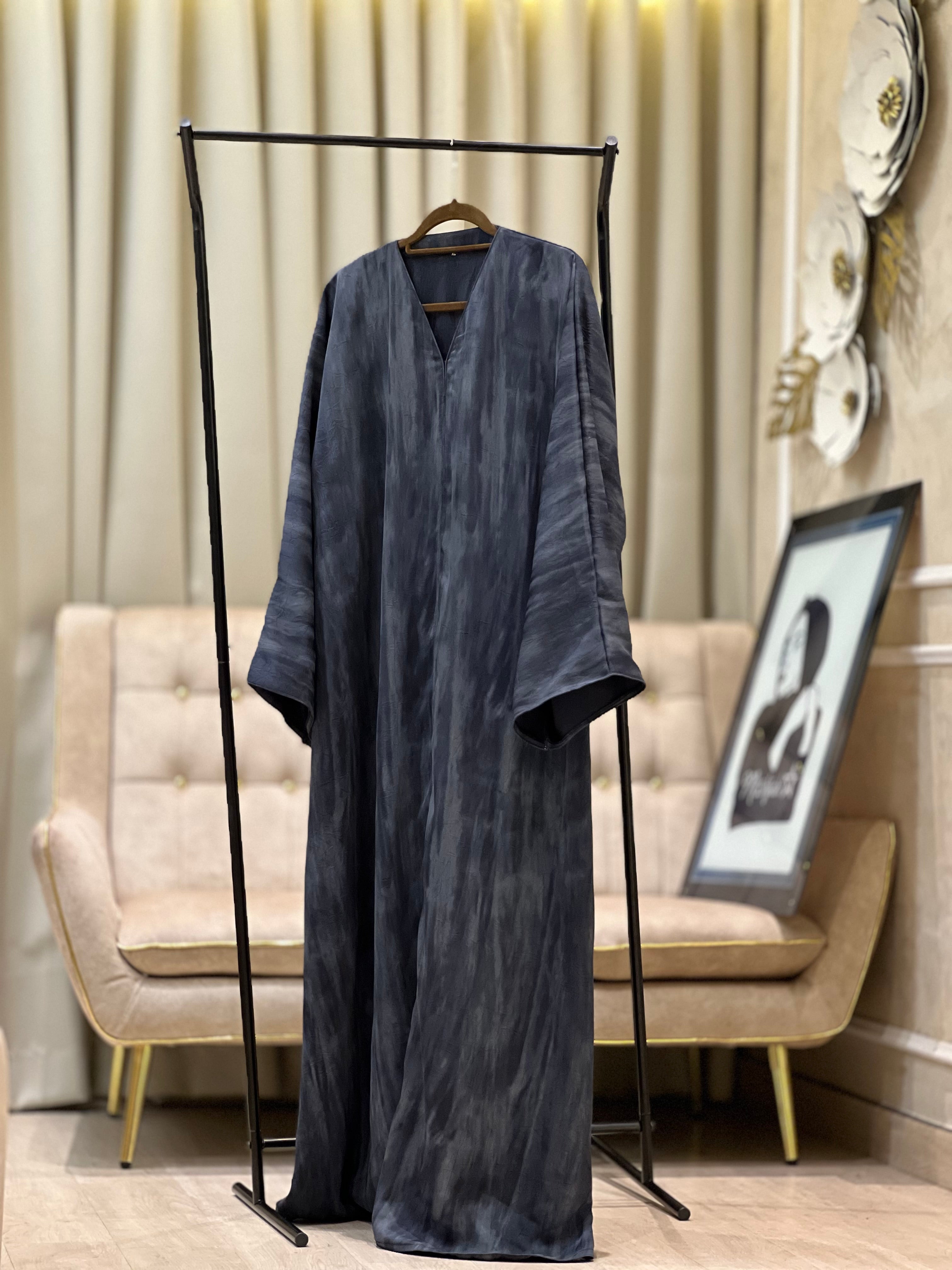 Simple Blue Printed Abaya, Everyday Wear - MH060