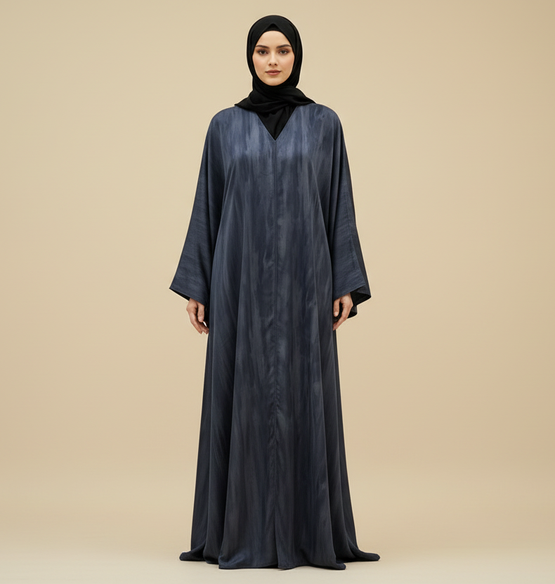 Simple Blue Printed Abaya, Everyday Wear - MH060